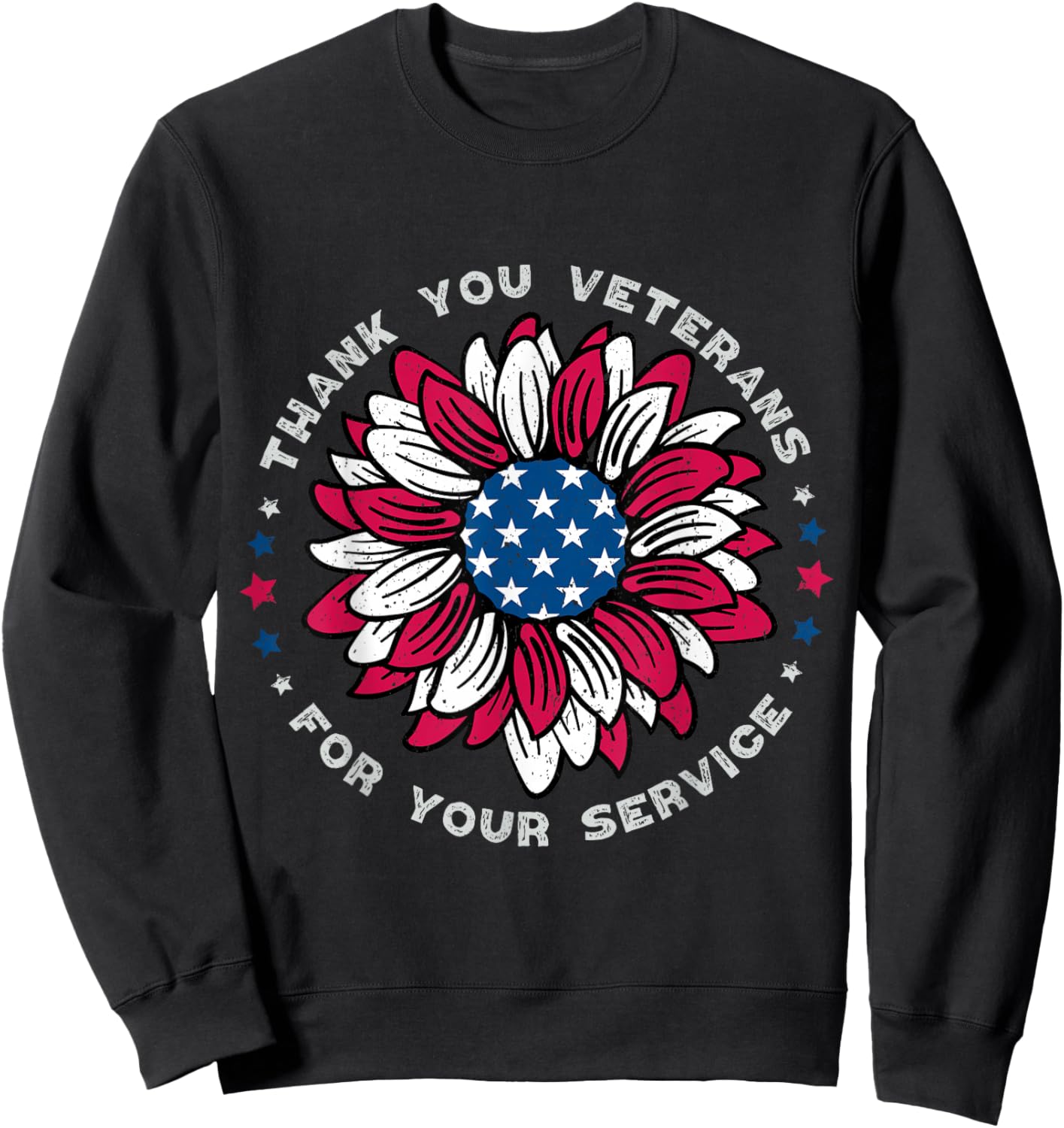 Thank You Veterans Sunflower, Military Veterans Day Tribute Sweatshirt - Sweatshirt | Black