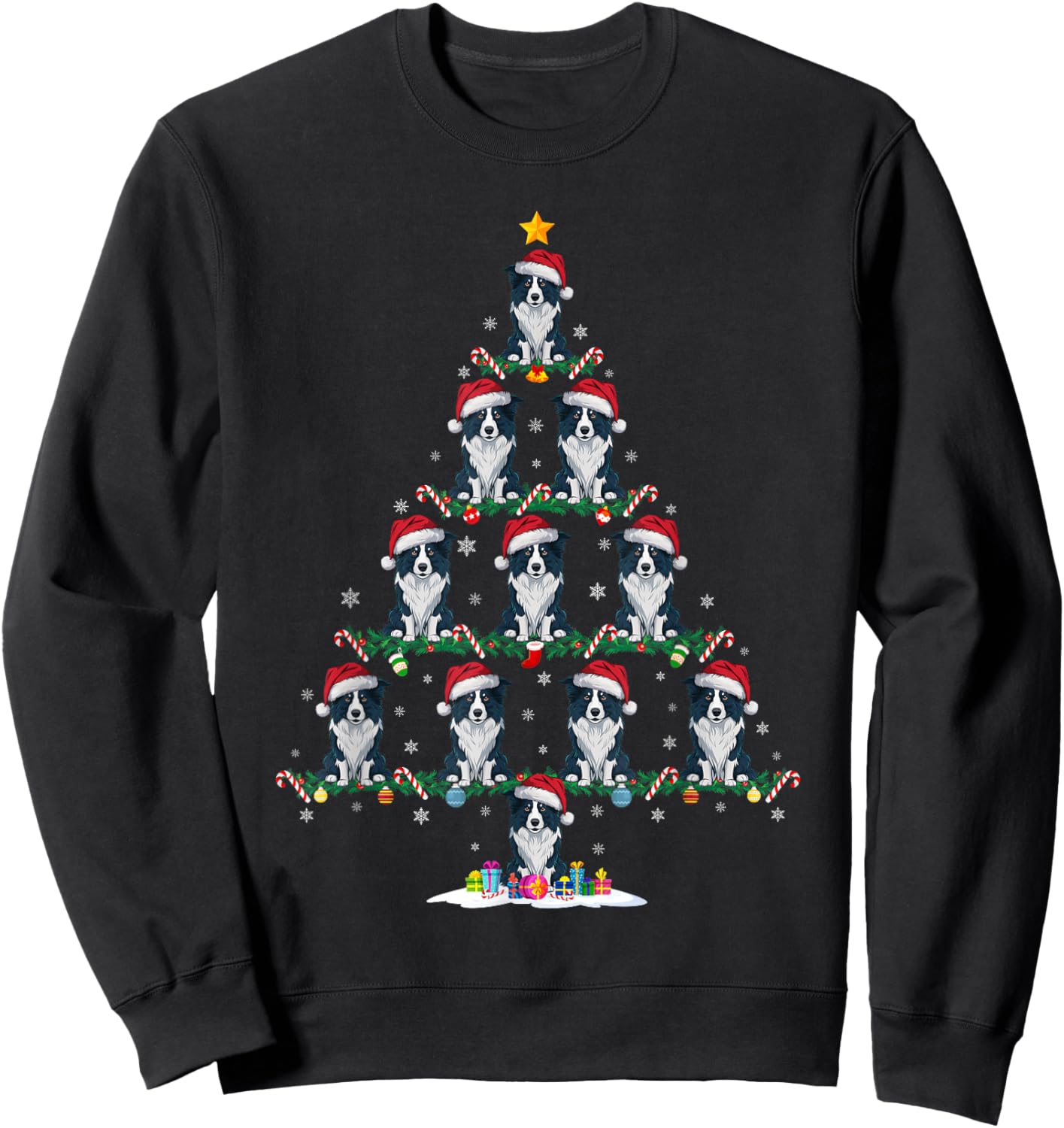 Border Collie Dog Christmas Tree Pajama Men Women Kids Ugly Sweatshirt - Sweatshirt | Black