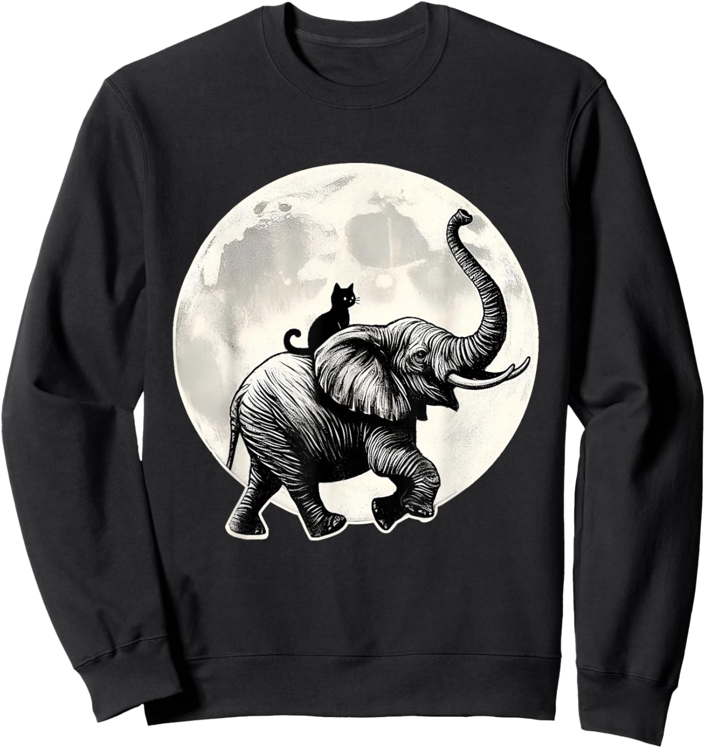 Cat Sitting Elephant Animal Elephant Lovers in The Moon Sweatshirt - Sweatshirt | Black