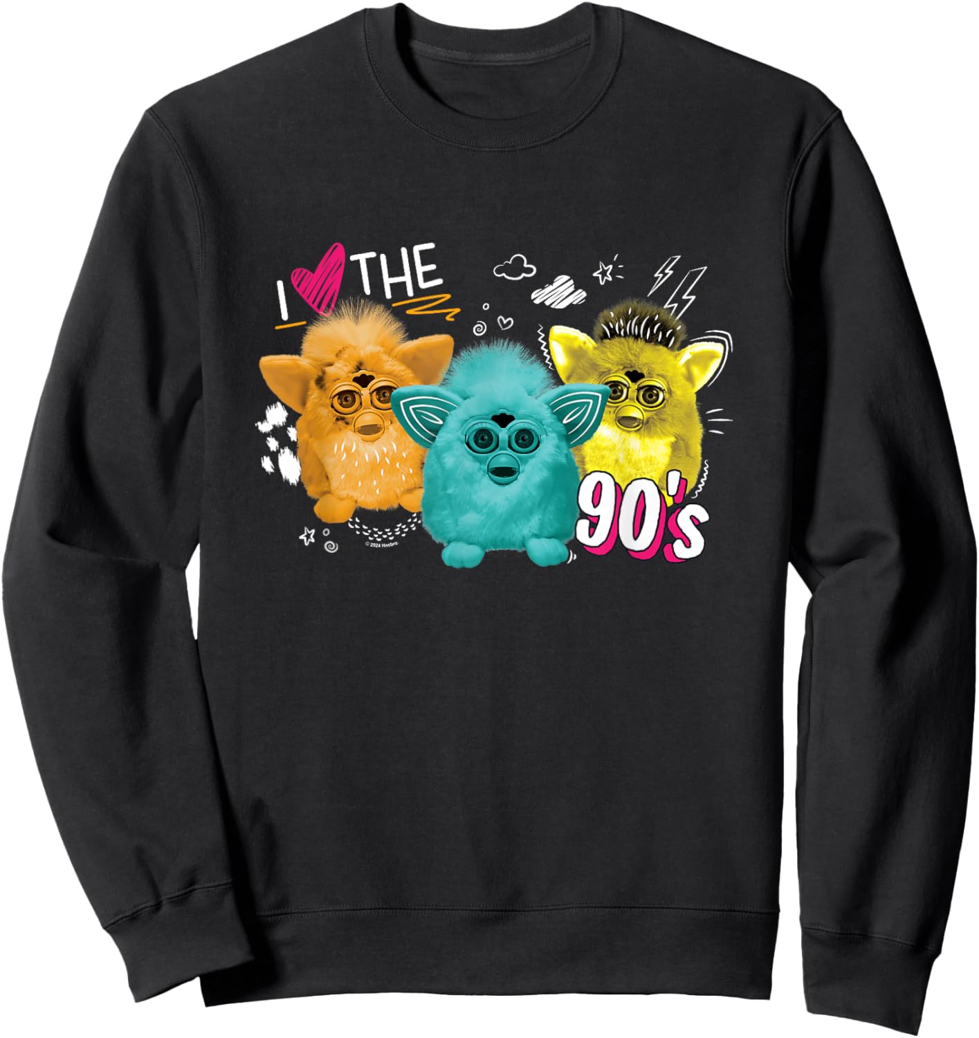 Furby I Love The 90's Bear Snowball Wolf Retro Chest Logo Sweatshirt - Sweatshirt | Black