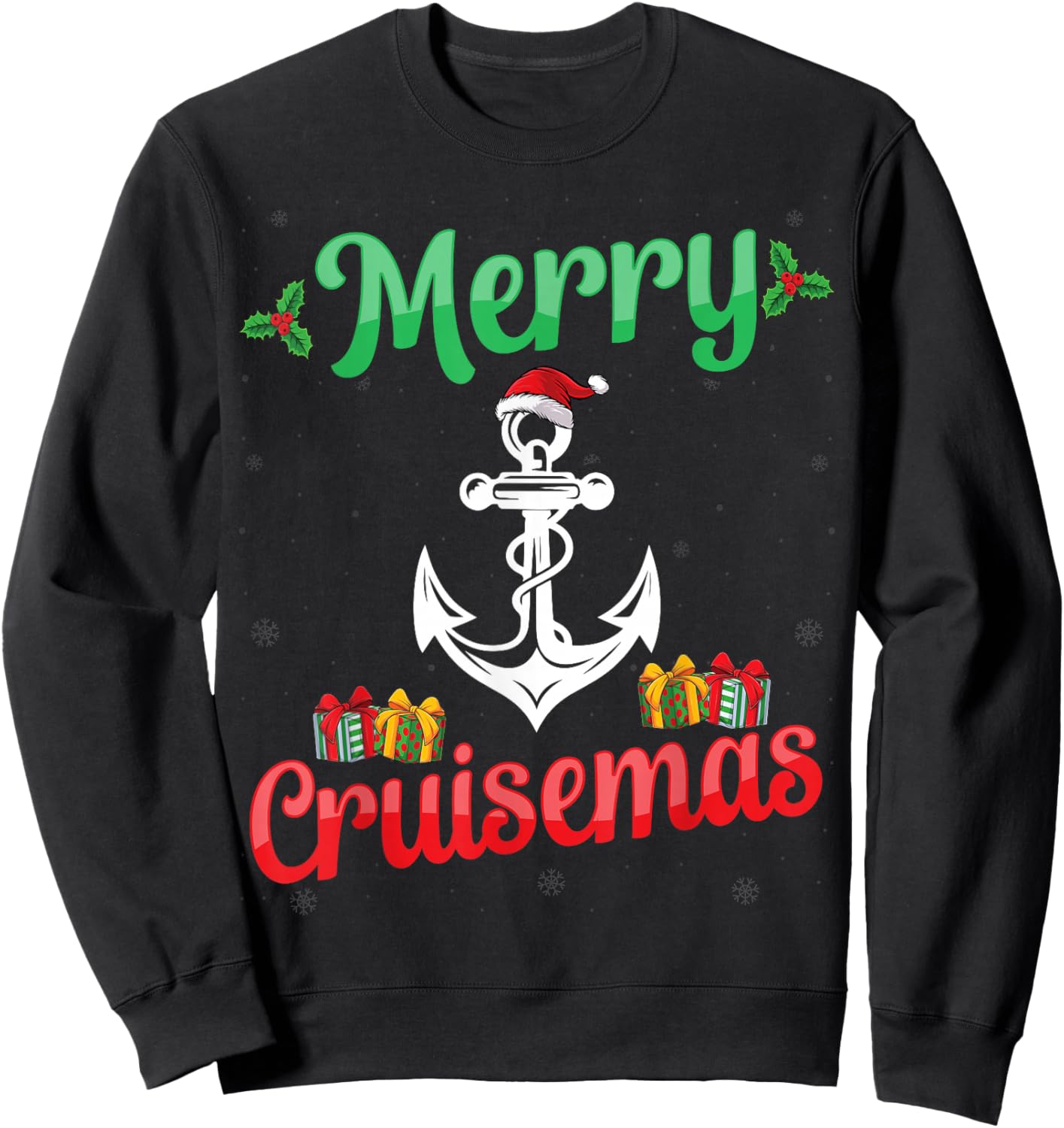Merry Cruisemas Cruise Ship Anchor Santa Hat Christmas Sweatshirt - Sweatshirt | Black