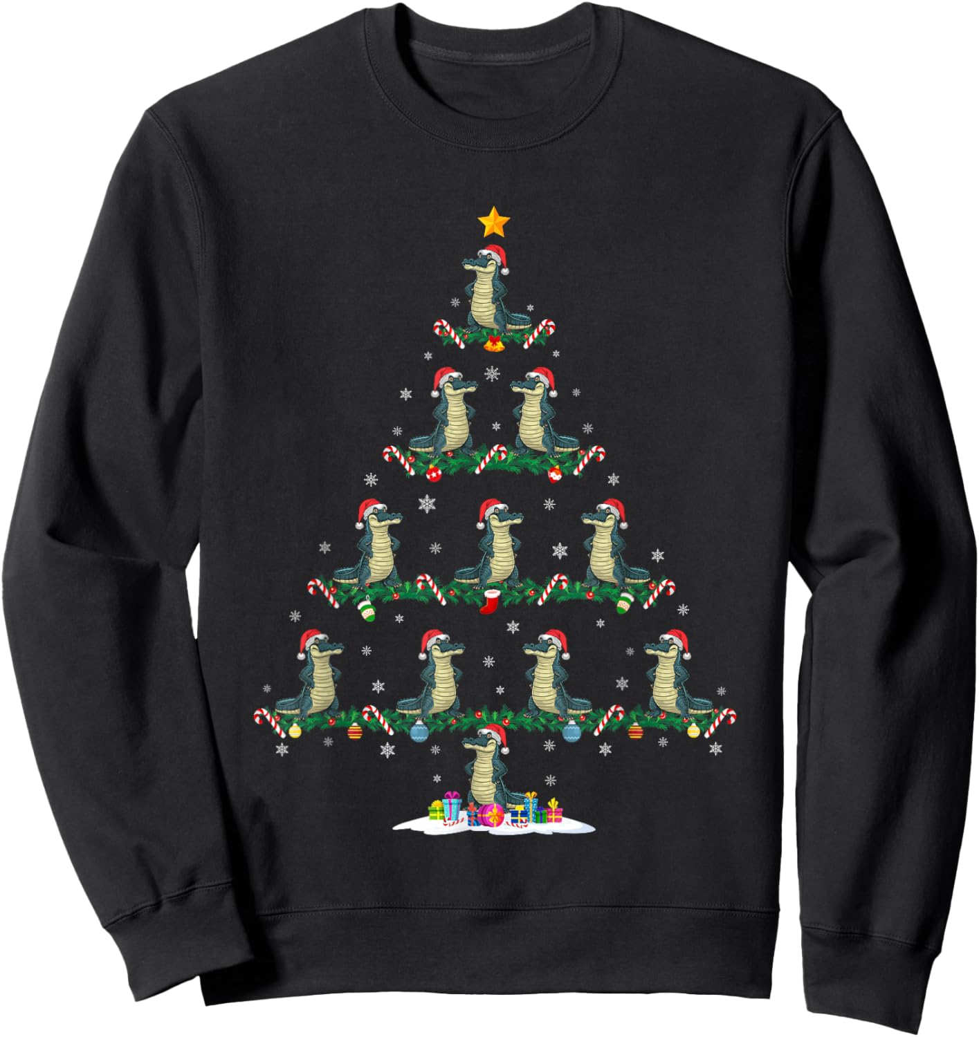 Alligator Christmas Tree Pajama Men Women Kids Ugly Xmas Sweatshirt - Sweatshirt | Black