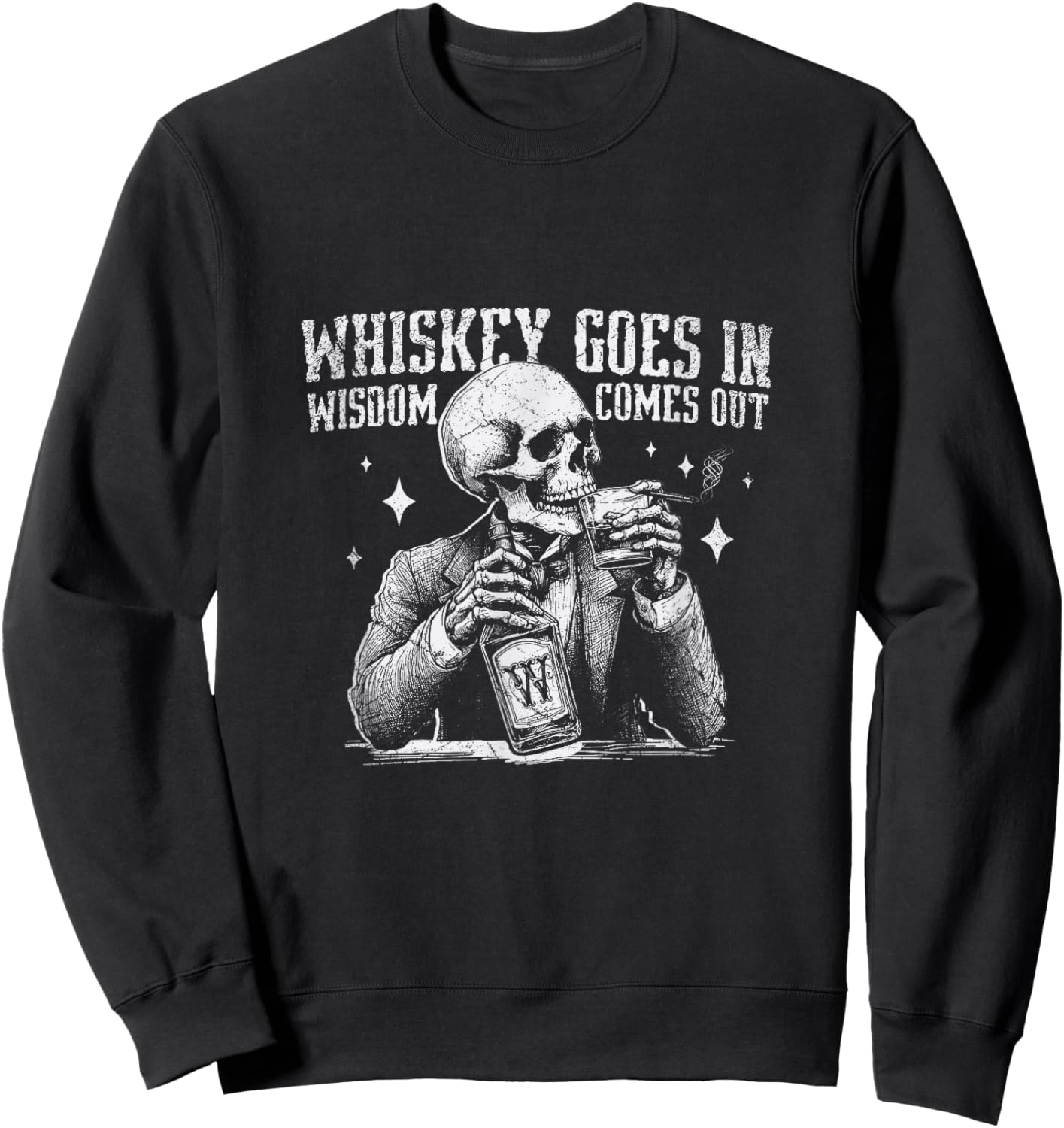 Vintage Western Funny Skeleton Whiskey Halloween Wisdom Sweatshirt - Sweatshirt | Black