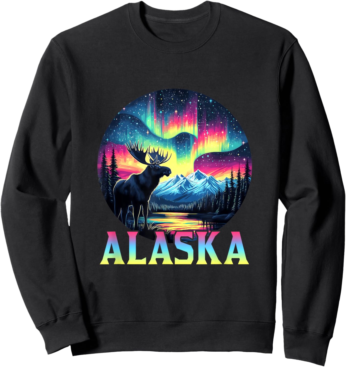 Alaska Northern Lights Aurora Viewing Alaska Vacation Moose Sweatshirt - Sweatshirt | Black