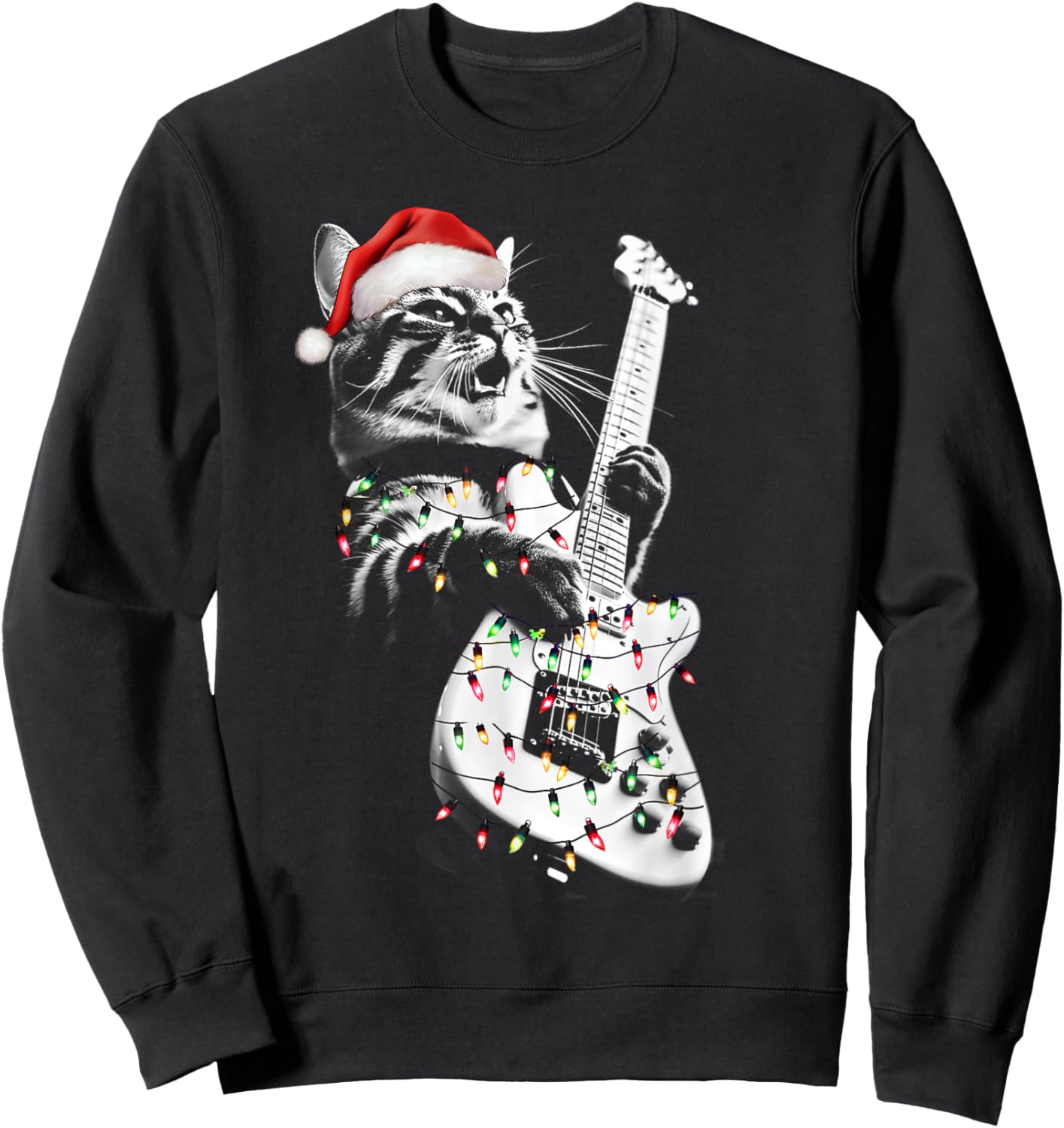 Rock Cat Playing Guitar Funny Guitar Cat Christmas Group Women Kids Sweatshirt - Sweatshirt | Black