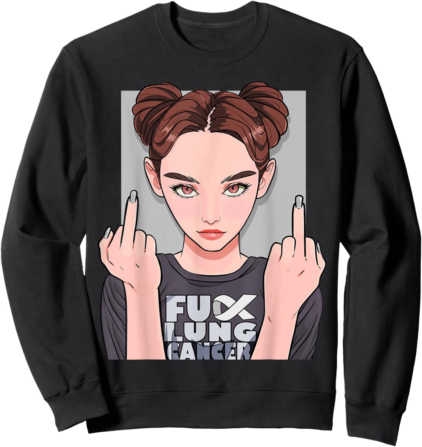 Fuck Lung Cancer White Ribbon Awareness Month Survivor Sweatshirt - Sweatshirt | Black
