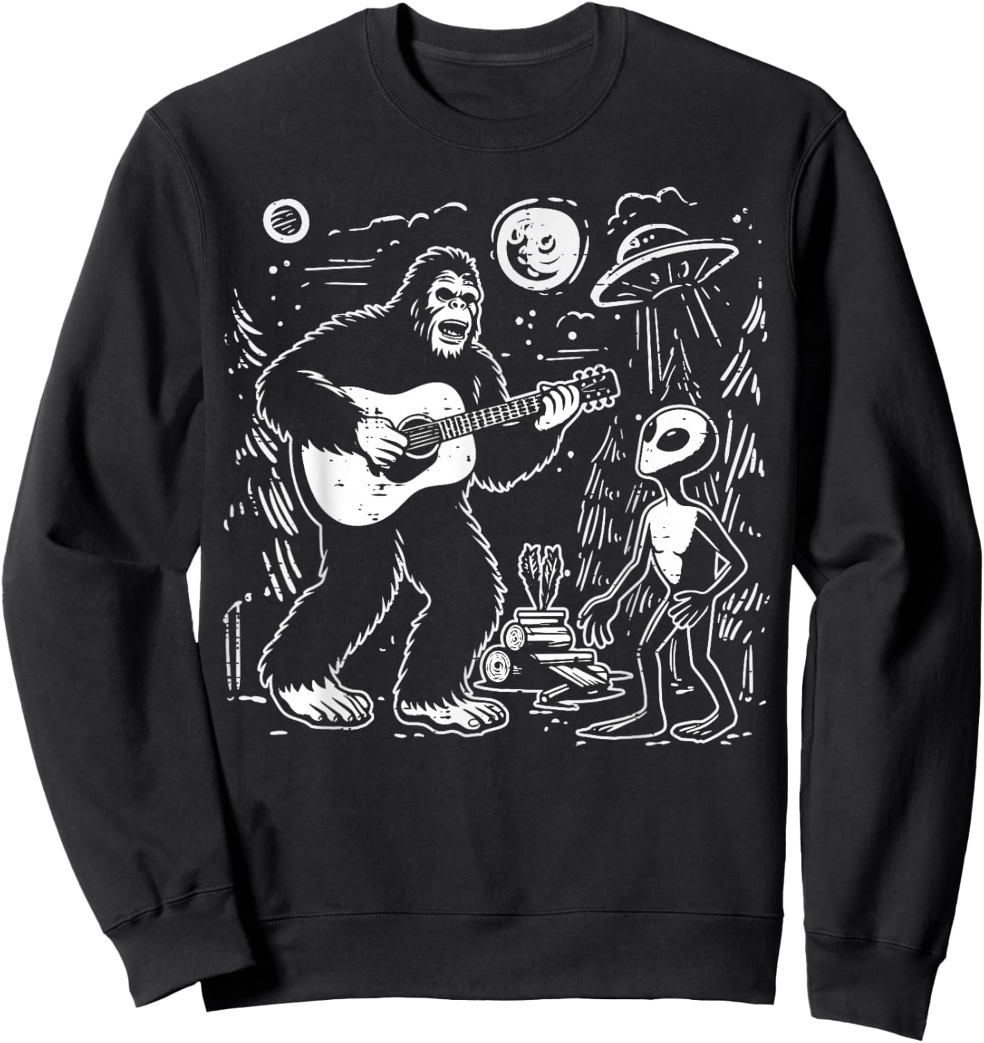 Alien Bigfoot Guitar Ufo Sasquatch Rock Men Boys Kids Women Sweatshirt - Sweatshirt | Black