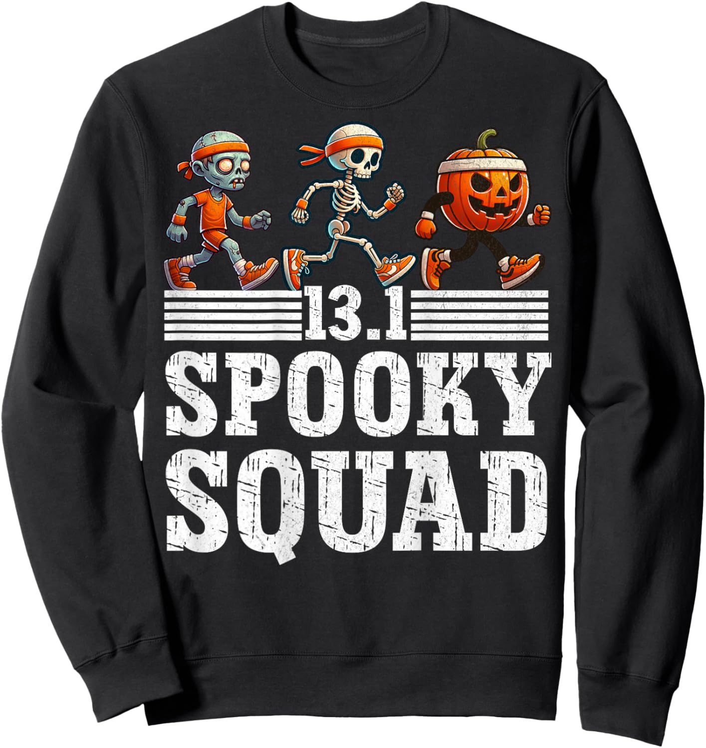 (BACK PRINT) Halloween Half Marathon Race Runner 13.1 Squad Sweatshirt - Sweatshirt | Black