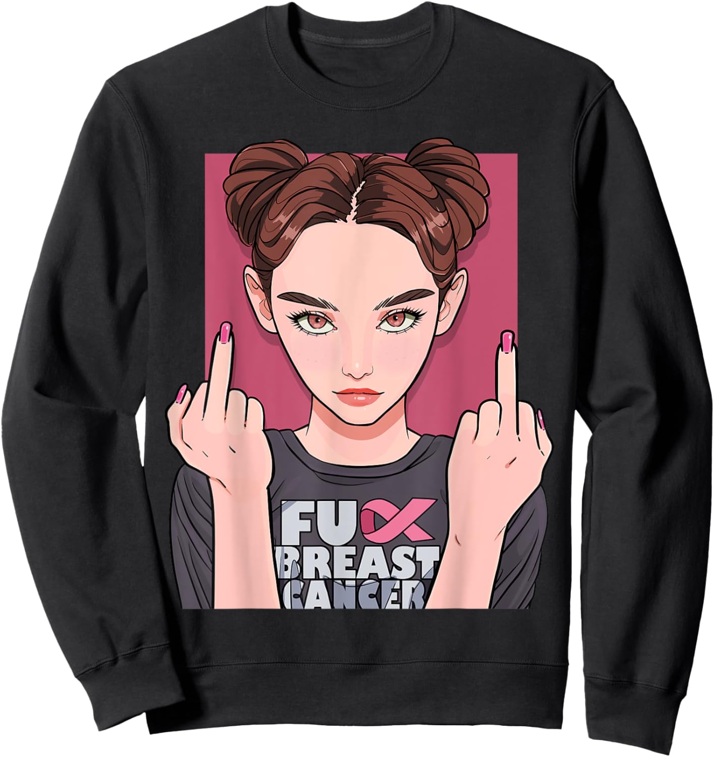 Fuck Breast Cancer Pink Ribbon Awareness Month Survivor Sweatshirt - Sweatshirt | Black