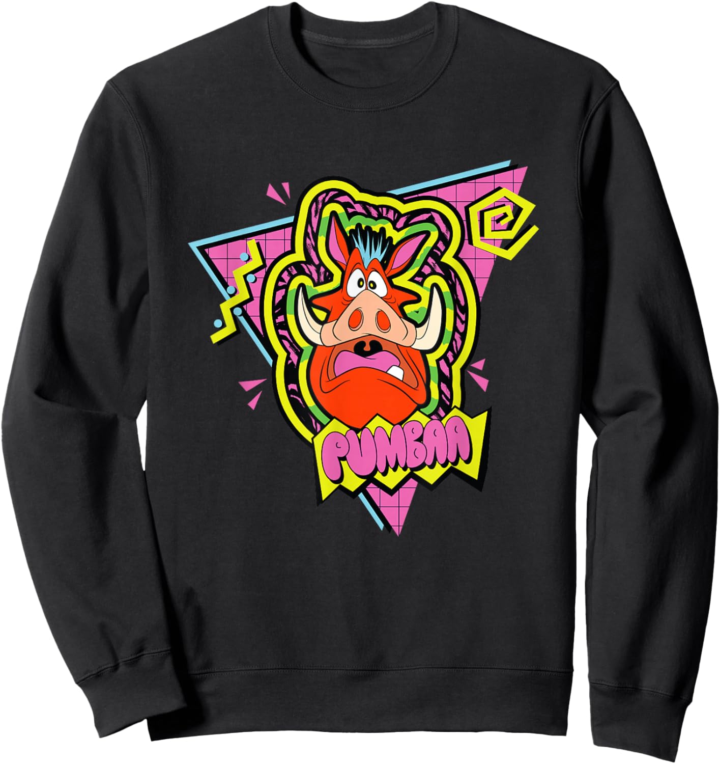 Disney The Lion King Scared Pumba 90's Retro Chest Logo Sweatshirt - Sweatshirt | Black