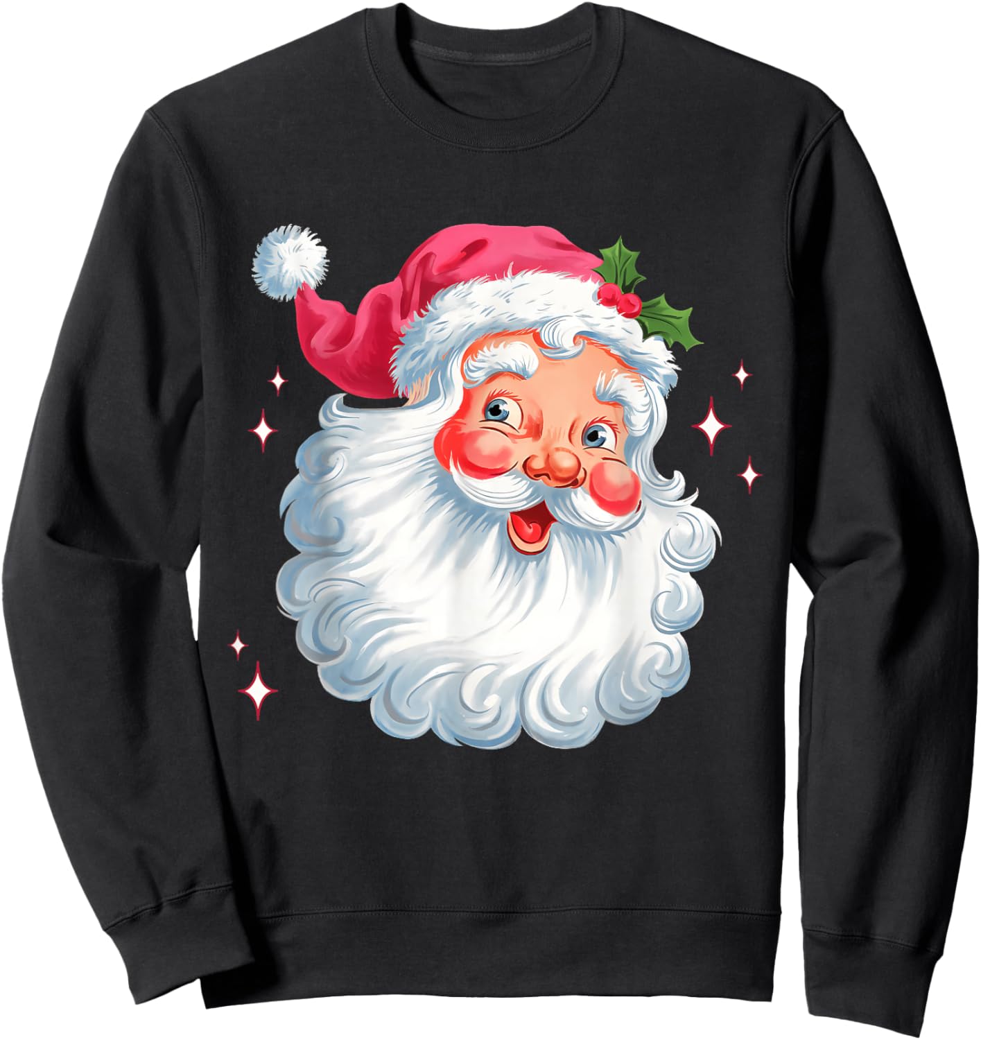 Vintage Pink Santa Christmas Santa Claus Face Xmas Women Kid Sweatshirt - Sweatshirt | Black