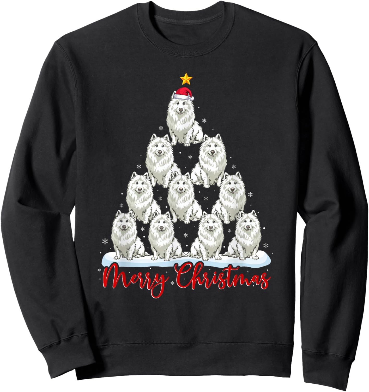 Santa Hat Ugly Xmas Funny Samoyed Dog Christmas Tree Sweatshirt - Sweatshirt | Black