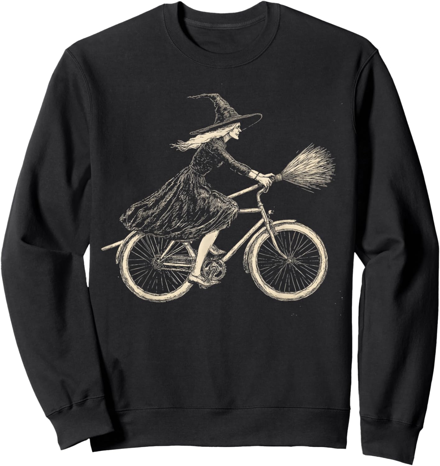 Vintage Halloween Witch on Bicycle Witches Cycling Sweatshirt - Sweatshirt | Black