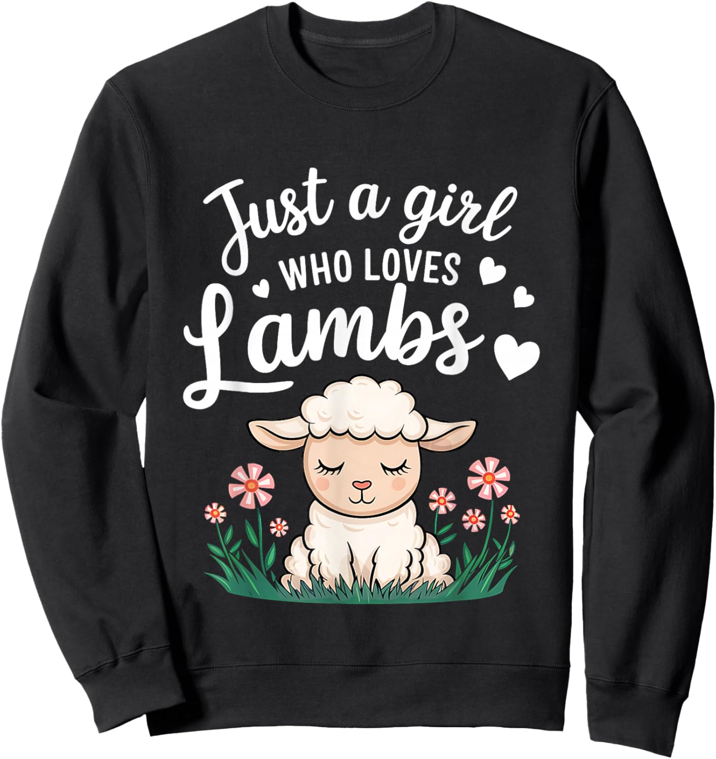 Lamb Just A Girl Who Loves Lambs Cute Animals Lover Girls Sweatshirt - Sweatshirt | Black