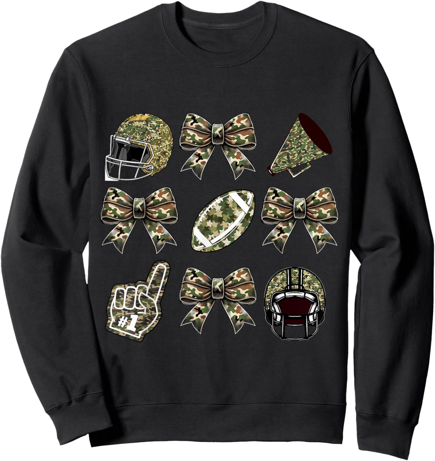Camo Football Coquette Bow Football Mom Game Day Girls Women Sweatshirt - Sweatshirt | Black