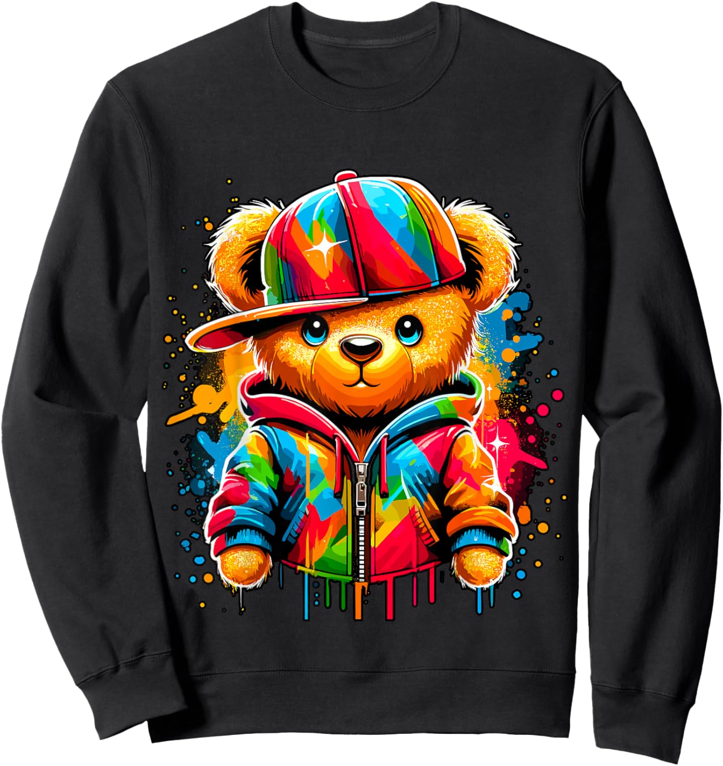 Colorful Hip Hop Teddy Bear Rap Music Sweatshirt - Sweatshirt | Black