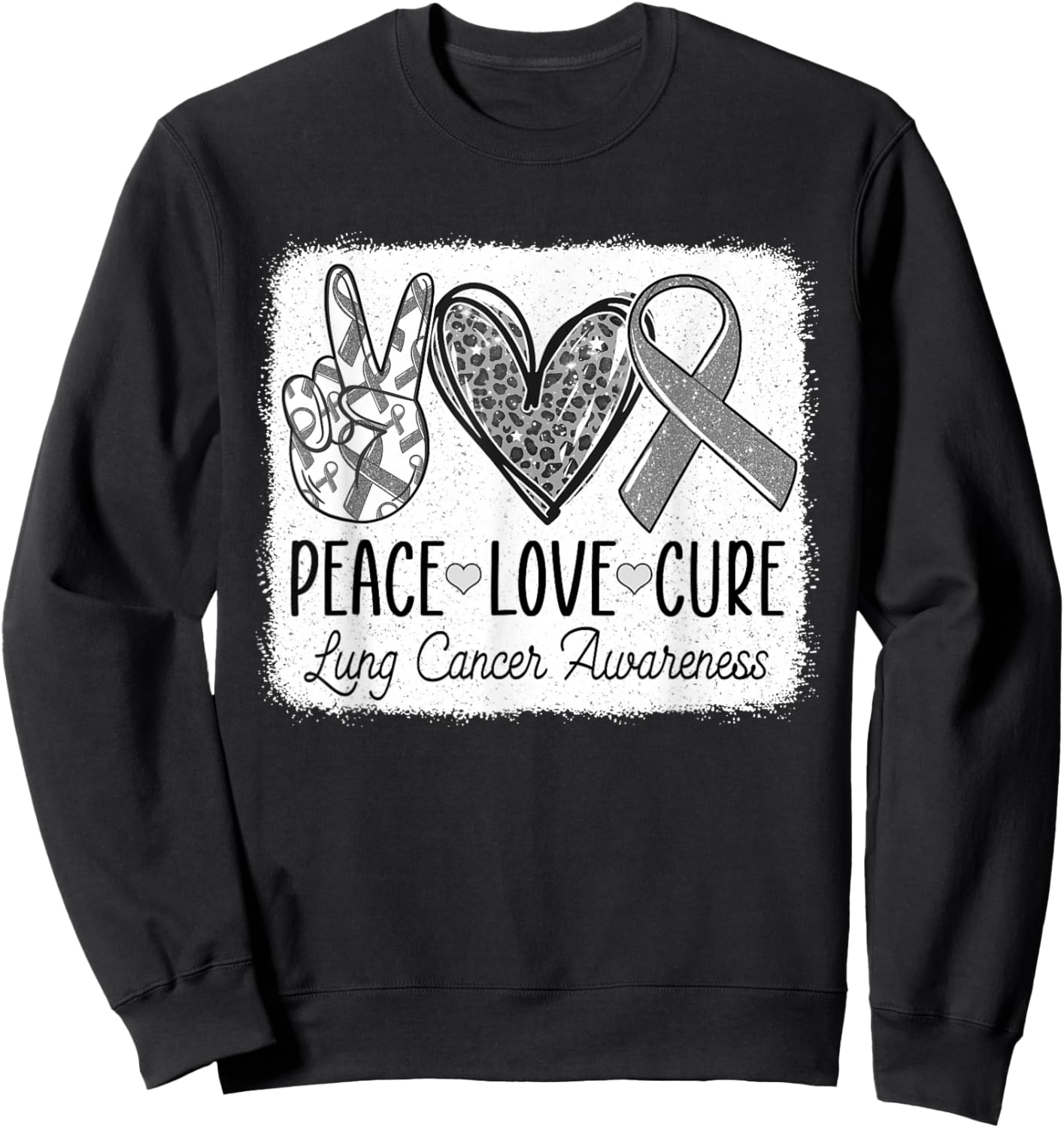 Lung Cancer Awareness Peace Love Cure White Ribbon Sweatshirt - Sweatshirt | Black