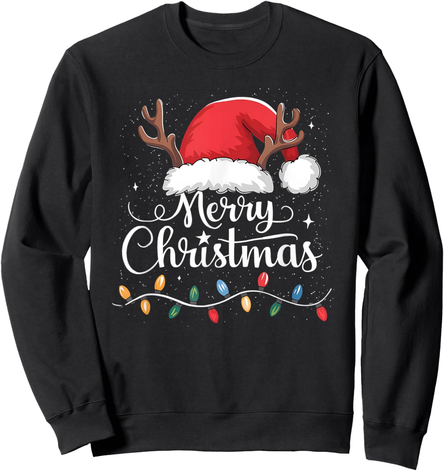 Merry Christmas Red Santa Hat Reindeer Xmas Family Men Women Sweatshirt - Sweatshirt | Black