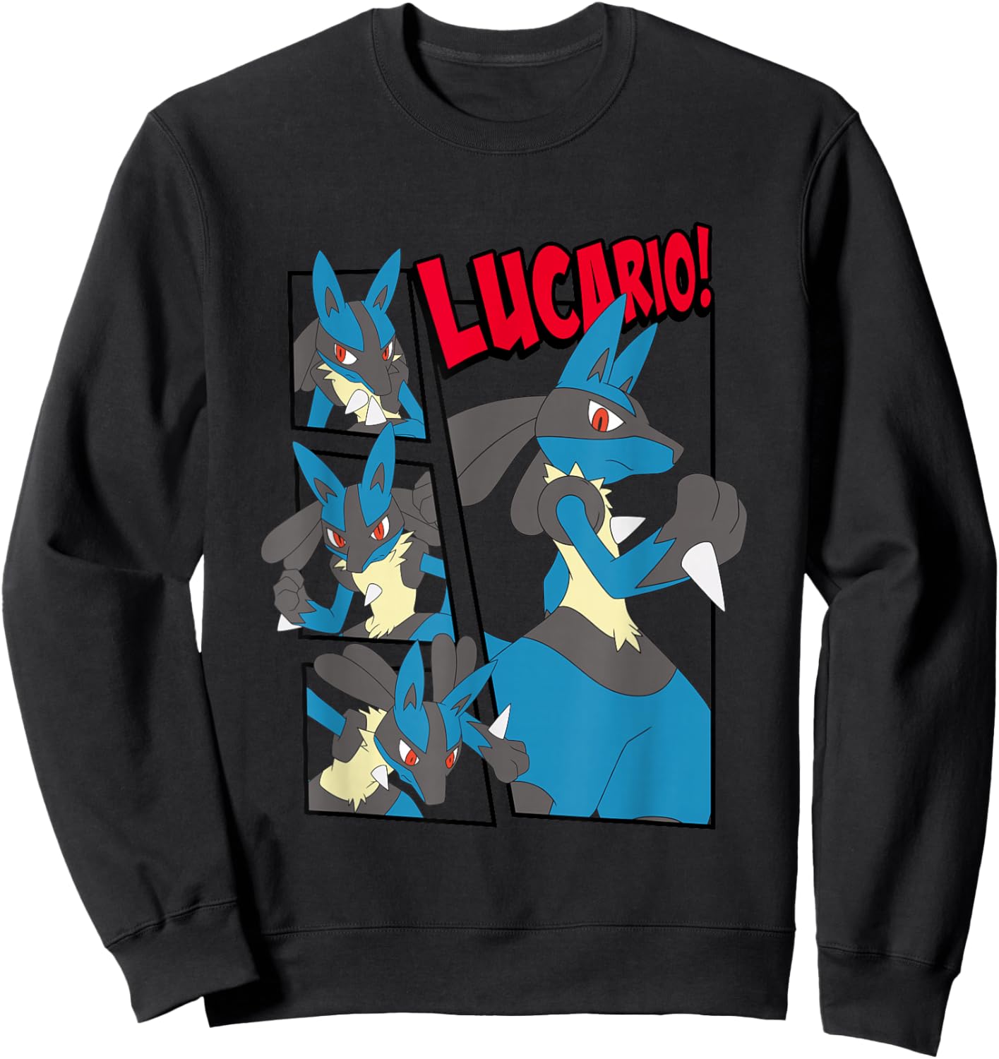 Pokémon Epic Lucario! Poses Collage Retro Big Chest Poster Sweatshirt - Sweatshirt | Black