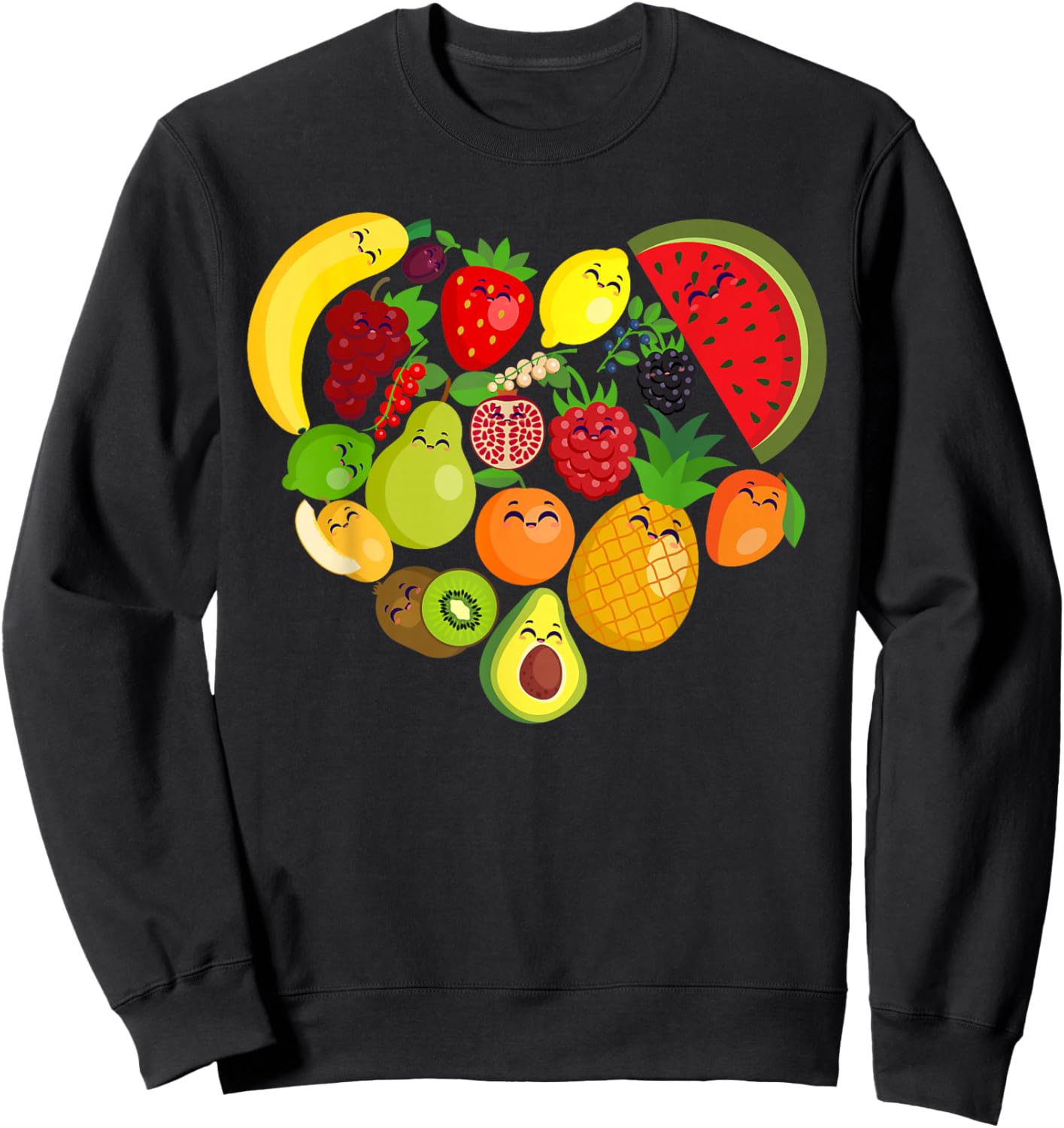 Funny Fruits Collage Cute heart Fruit and Vegetables Sweatshirt - Sweatshirt | Black