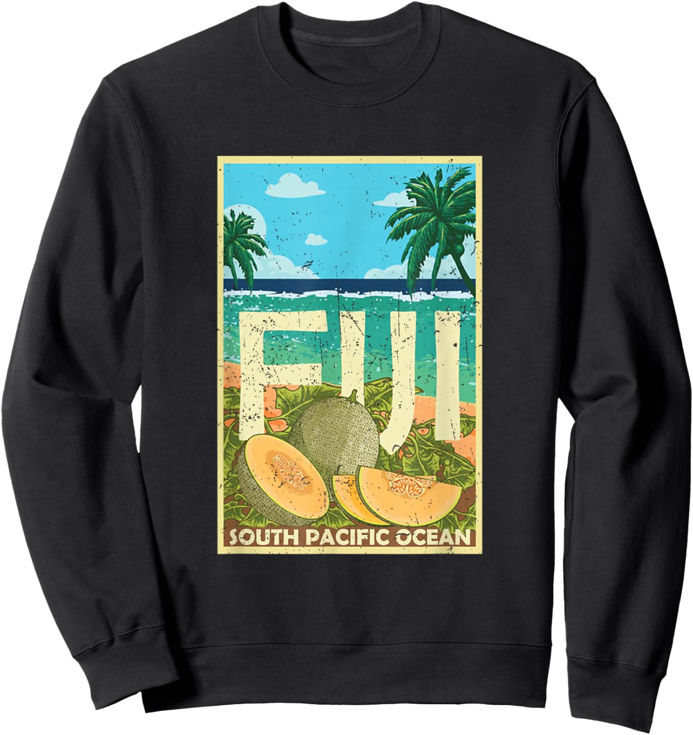 Vintage Distressed Fiji Islands South Pacific Ocean Vacation Sweatshirt - Sweatshirt | Black
