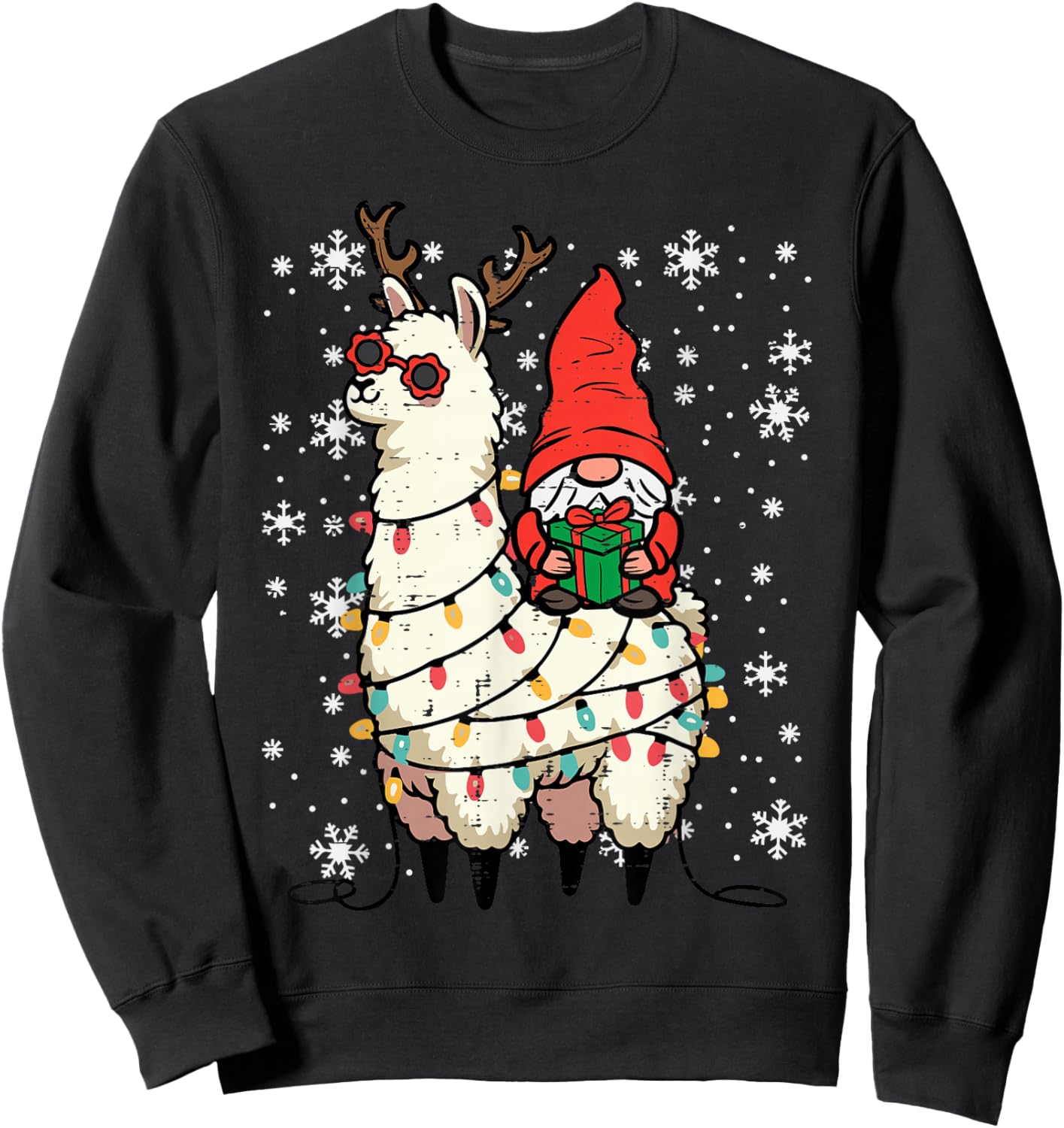 Christmas Gnome On Llama Xmas Alpaca Boys Kids Men Women Sweatshirt - Sweatshirt | Black