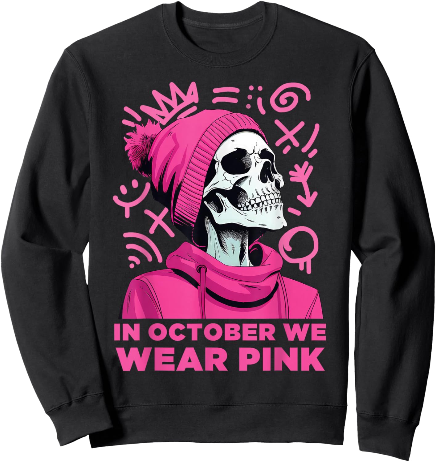 In October We Wear Pink Halloween Breast Cancer Awareness Sweatshirt - Sweatshirt | Black