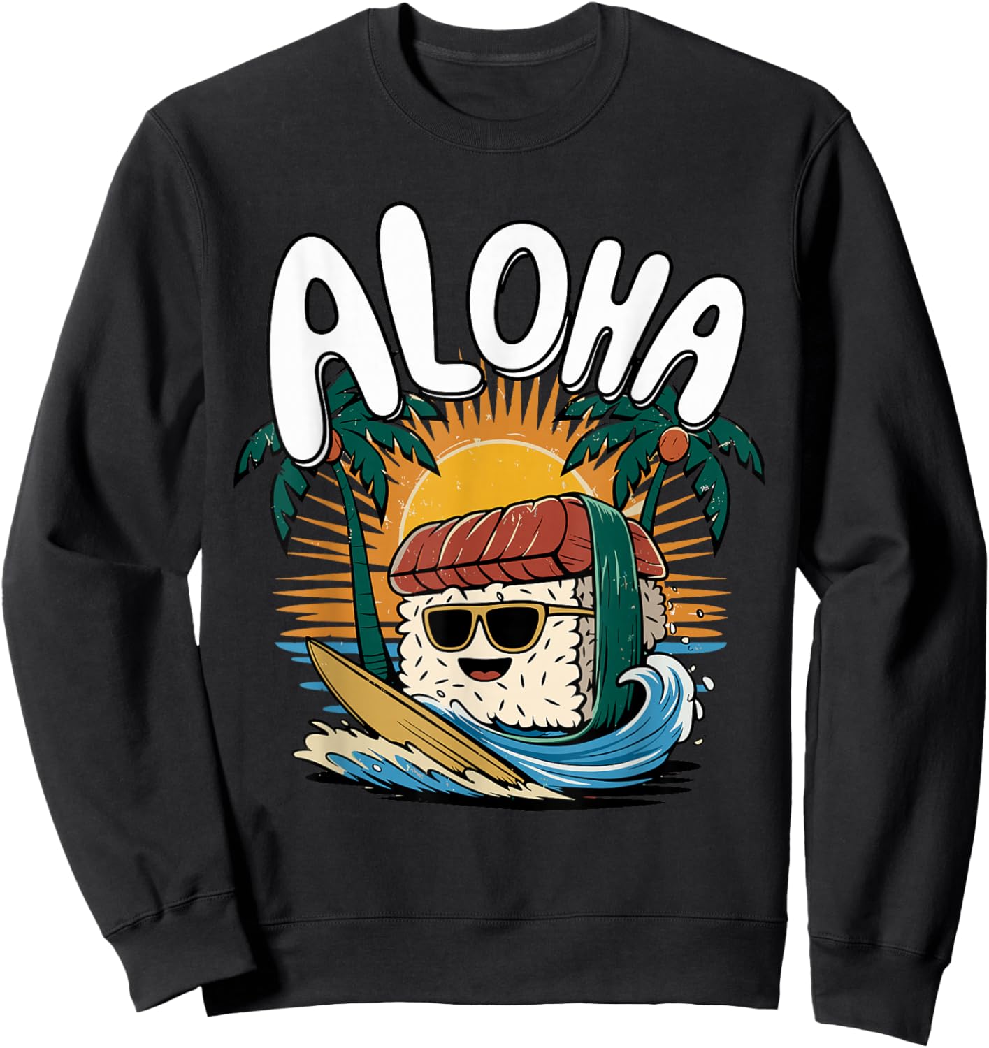 Musubi Surfer Surfing Hawaiian Food Hawaii Kawaii Musubi Sweatshirt - Sweatshirt | Black