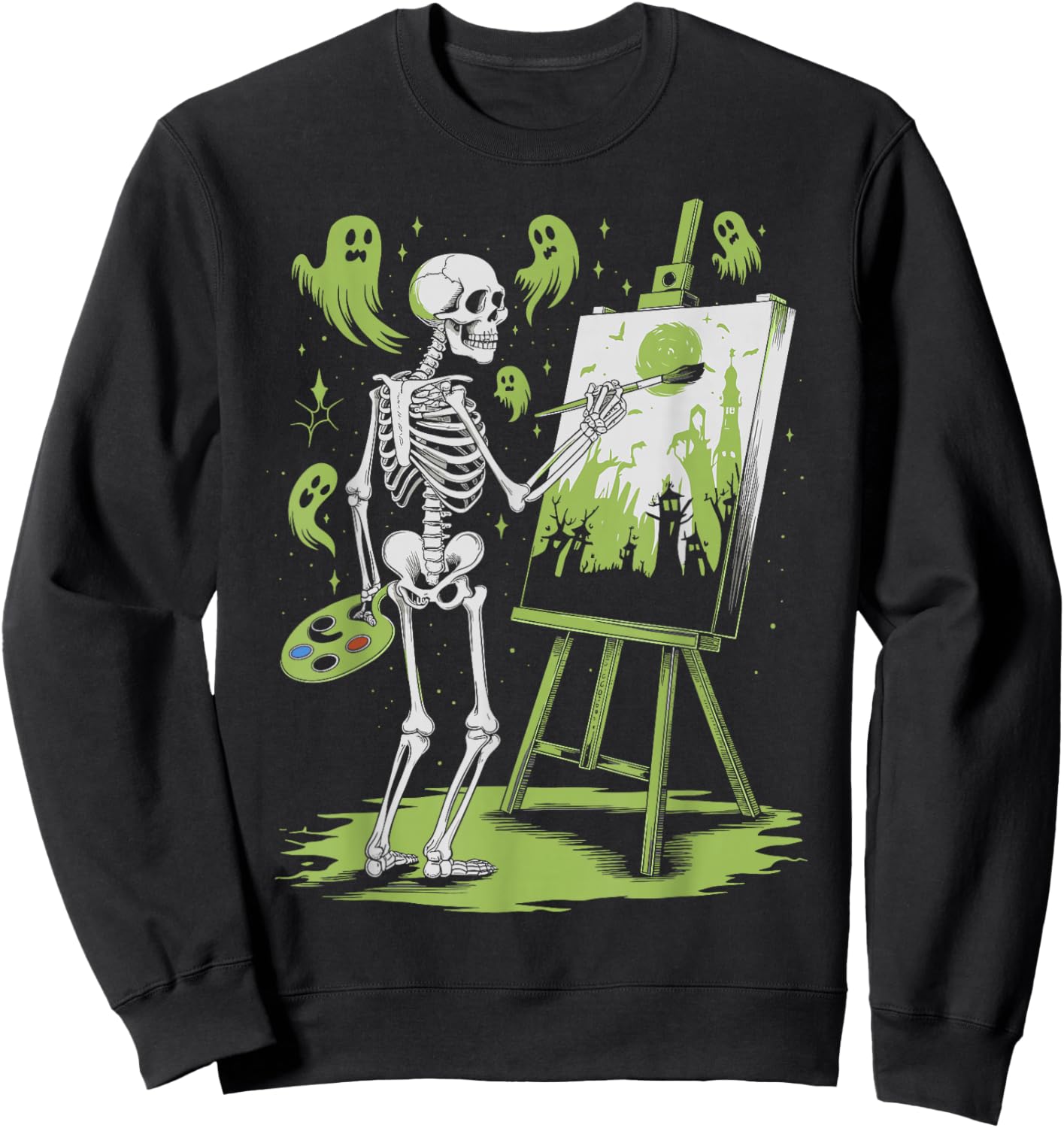 Skeleton Art Painting Lovers Spooky Halloween Artist Drawing Sweatshirt - Sweatshirt | Black