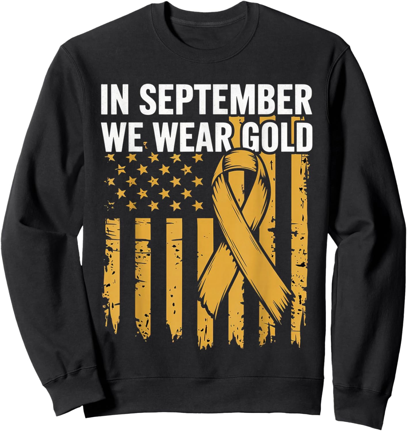 In September We Wear Gold Childhood Cancer Awareness Us Flag Sweatshirt - Sweatshirt | Black