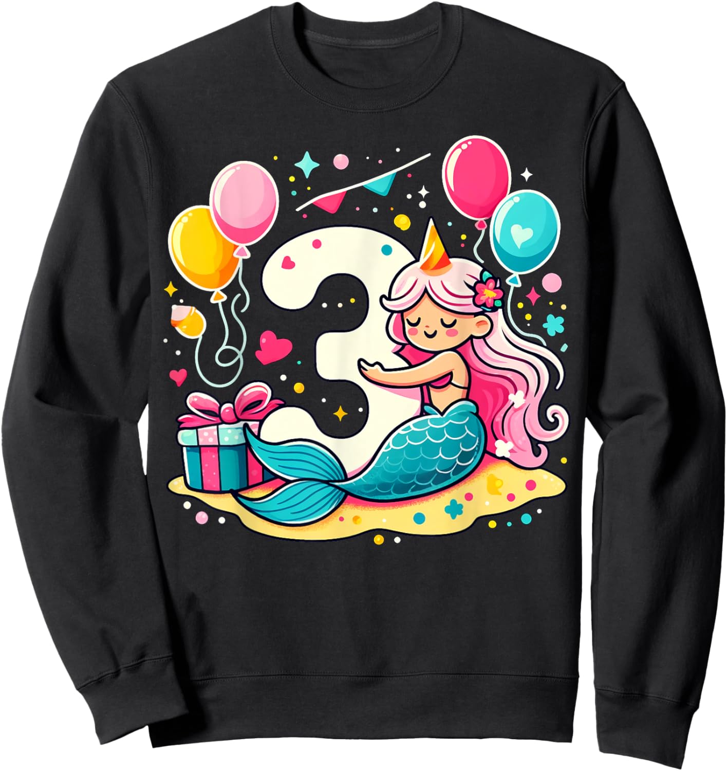 Mermaid 3rd birthday boy girl 3 year old third three Mermaid Sweatshirt - Sweatshirt | Black