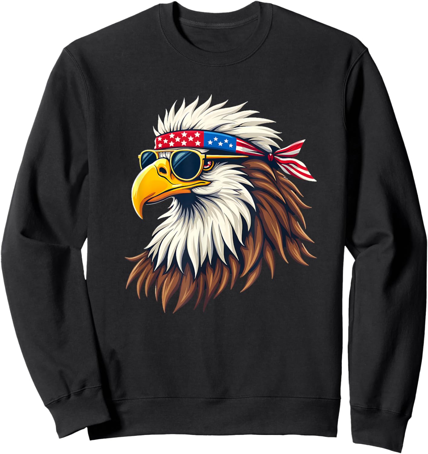 Patriotic Eagle Graphic - Retro American Flag Design Sweatshirt - Sweatshirt | Black
