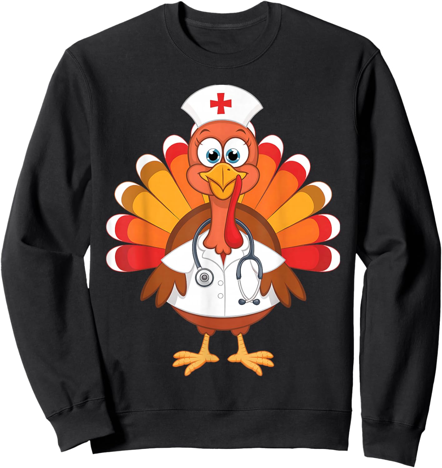 Thanksgiving Scrub Tops Women Turkey Nurse Holiday Nursing Sweatshirt - Sweatshirt | Black