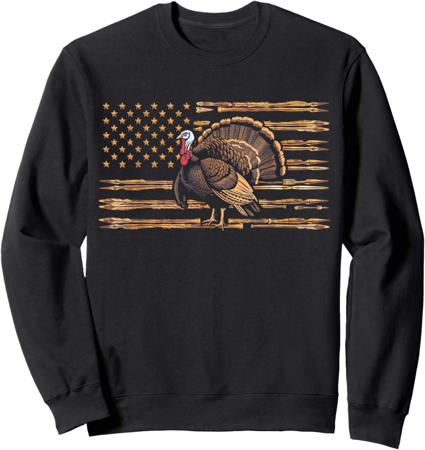 Turkey Hunting Graphic American Flag Tree Camouflage Sweatshirt - Sweatshirt | Black