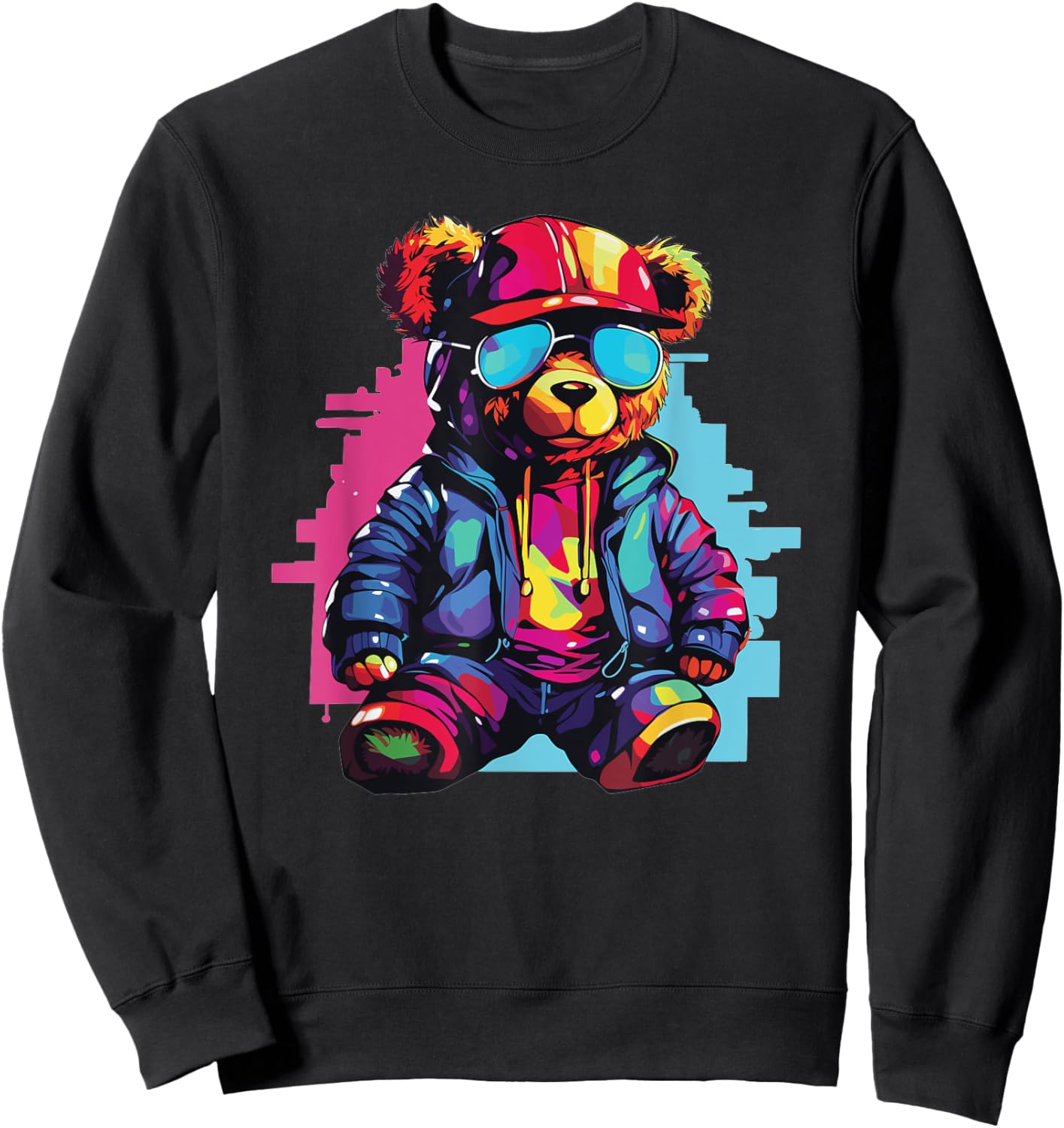 Colorful Teddy Bear With Sunglasses I Kids Teddy Sweatshirt - Sweatshirt | Black
