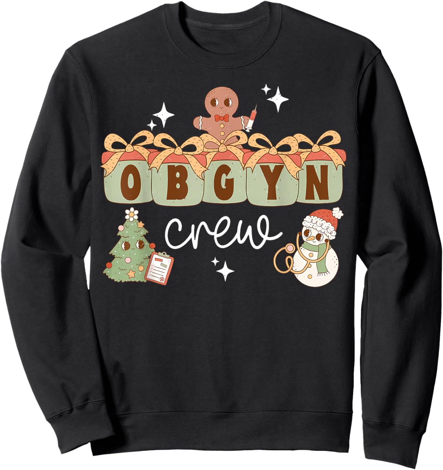 OBGYN Nurse Labor And Delivery Nurse Christmas : Retro OBGYN Crew Obstetrics Team Nursing Team Xmas - Black, Small, -Adults, Short Sleeve Sweatshirt - Sweatshirt | Black