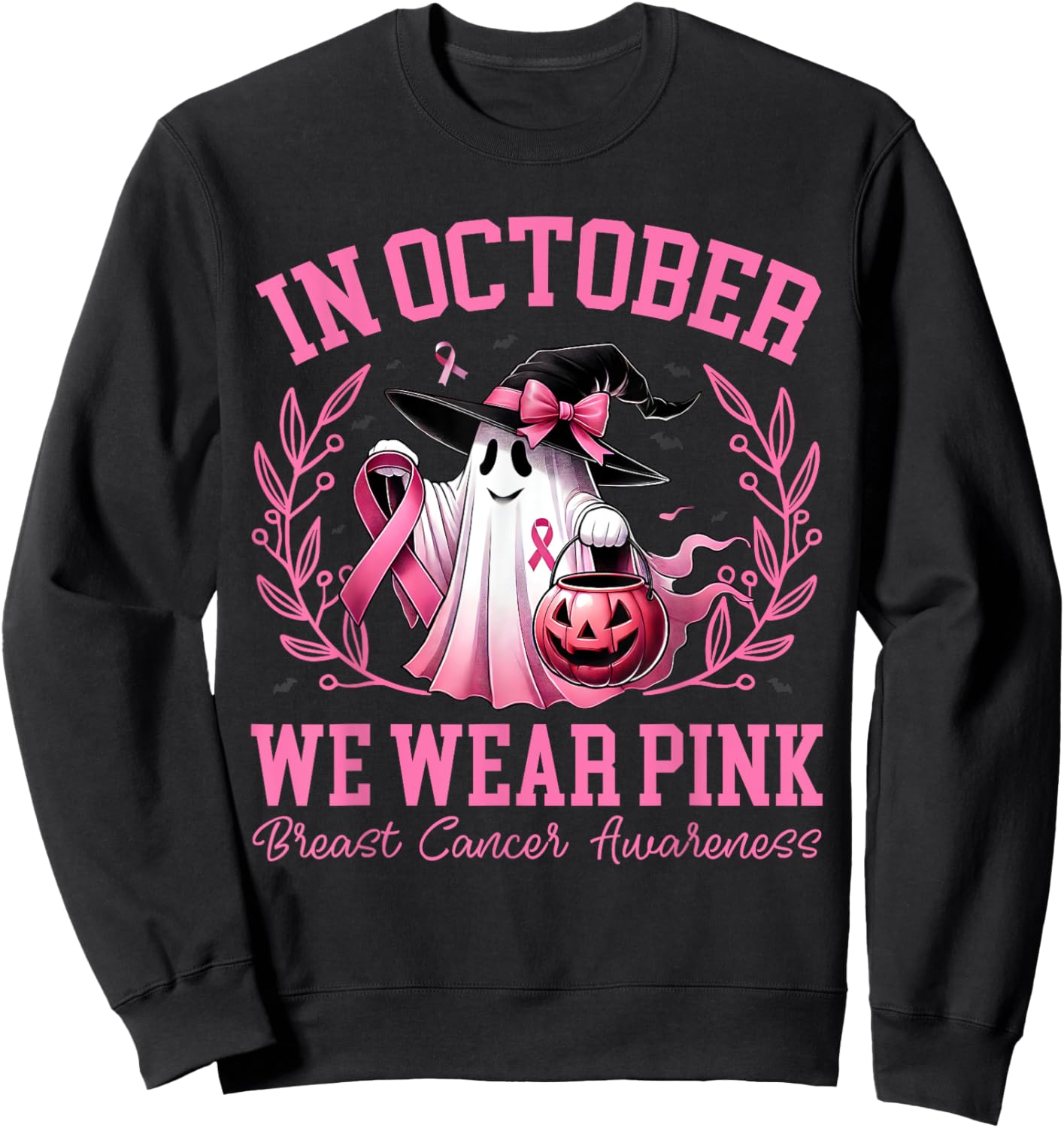 Breast Cancer Shirts Women Halloween In October We Wear Pink Sweatshirt - Sweatshirt | Black