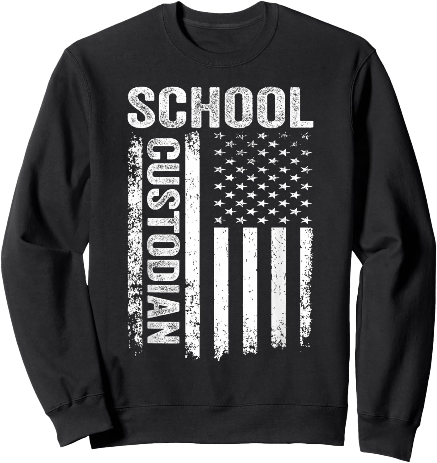Funny 1st Day Of School, Custodian American Flag 4th Of July Sweatshirt - Sweatshirt | Black