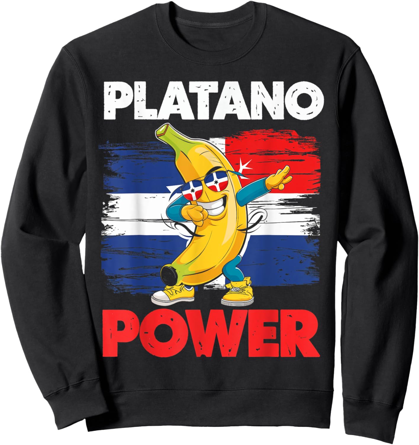 Platanos Power Dominican Flag Banana Fun Sweatshirt - Sweatshirt | Black