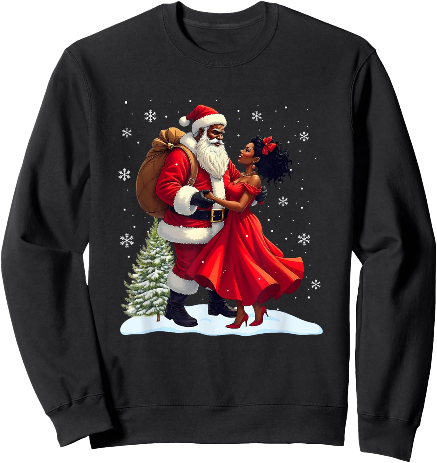 Santa Claus Couple Dancing African American Christmas Sweatshirt - Sweatshirt | Black
