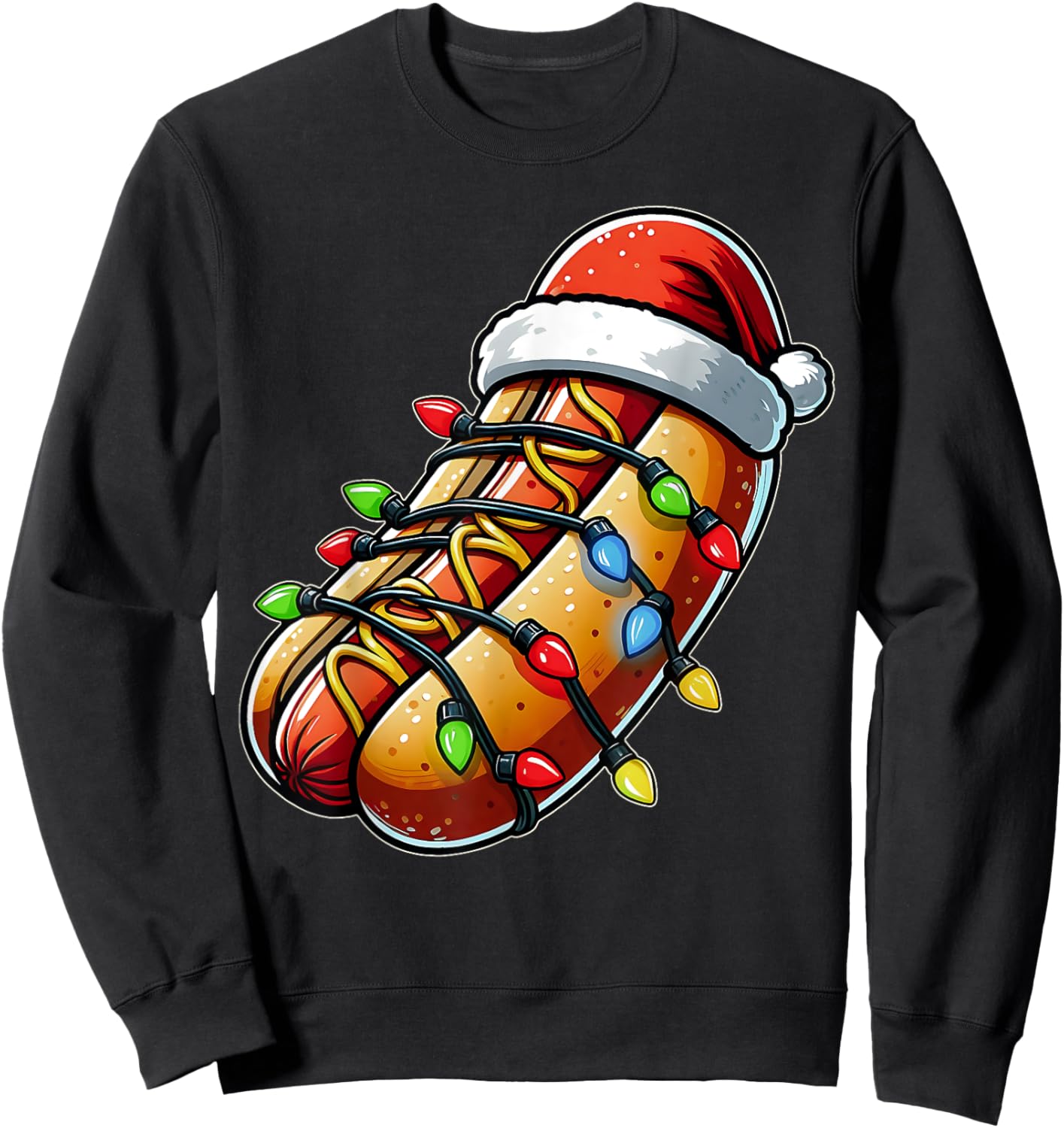 Hot Dog Christmas Hat Xmas Sweatshirt - Sweatshirt | Black
