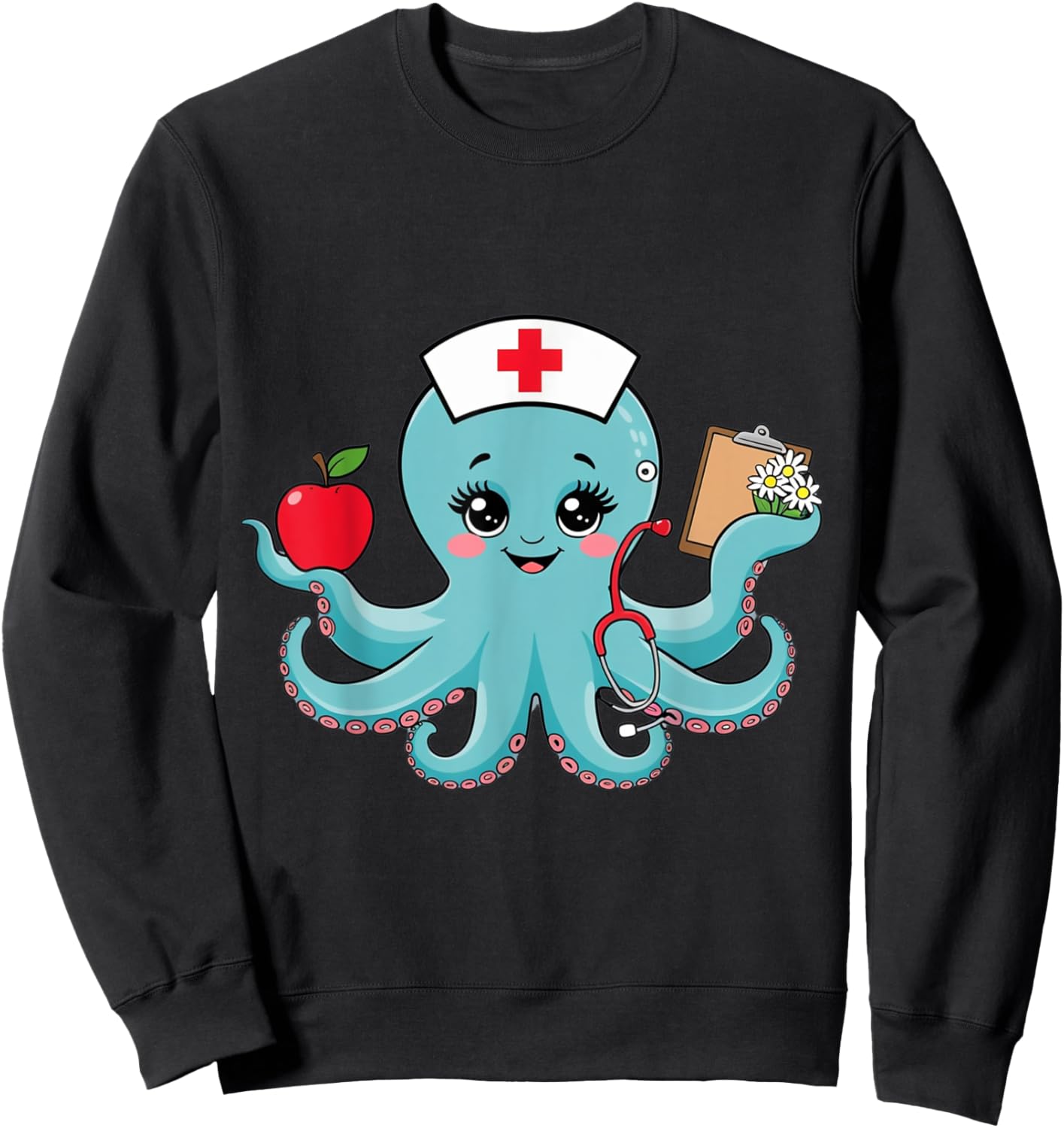 Octopus Nurse Cute Animal Nursing Cartoon Ocean Sweatshirt - Sweatshirt | Black