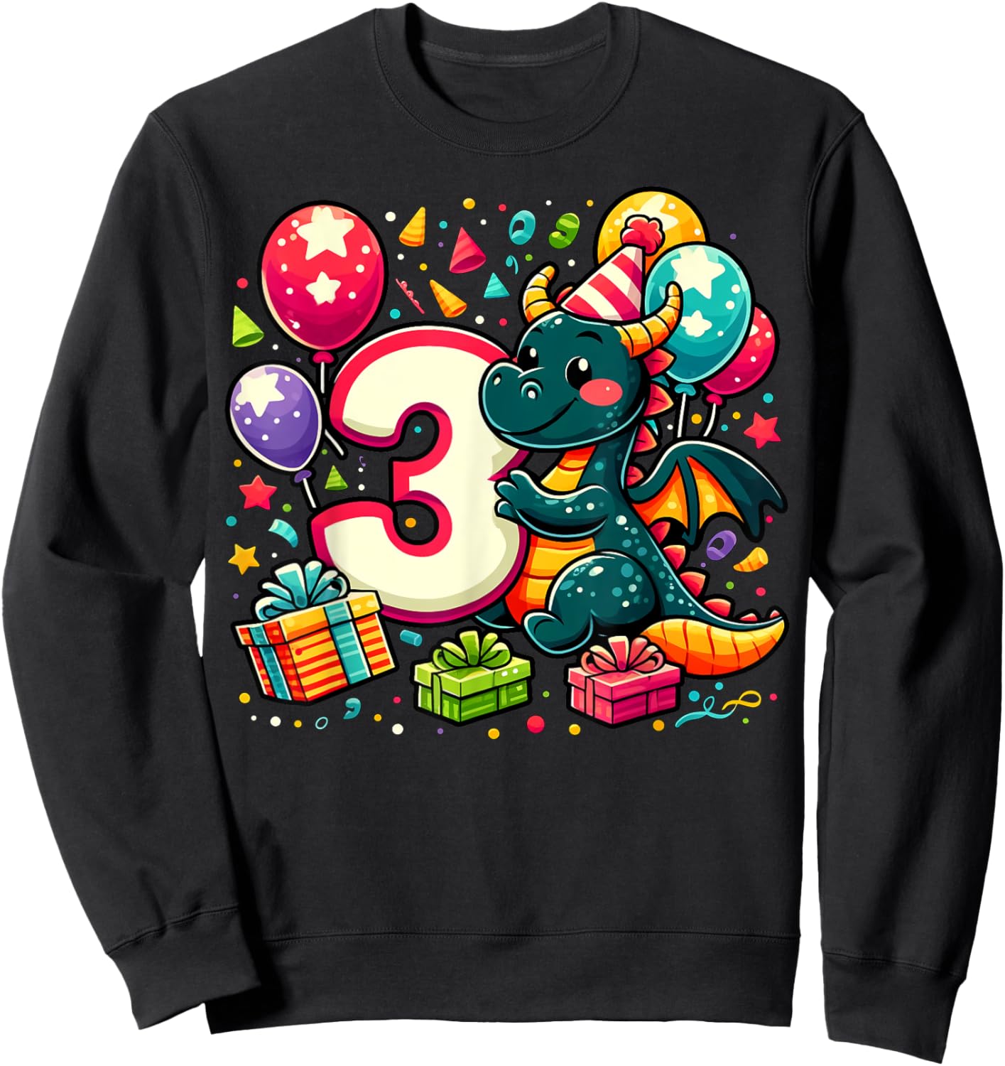 Dragon 3rd birthday boy girl 3 years old third three Dragon Sweatshirt - Sweatshirt | Black