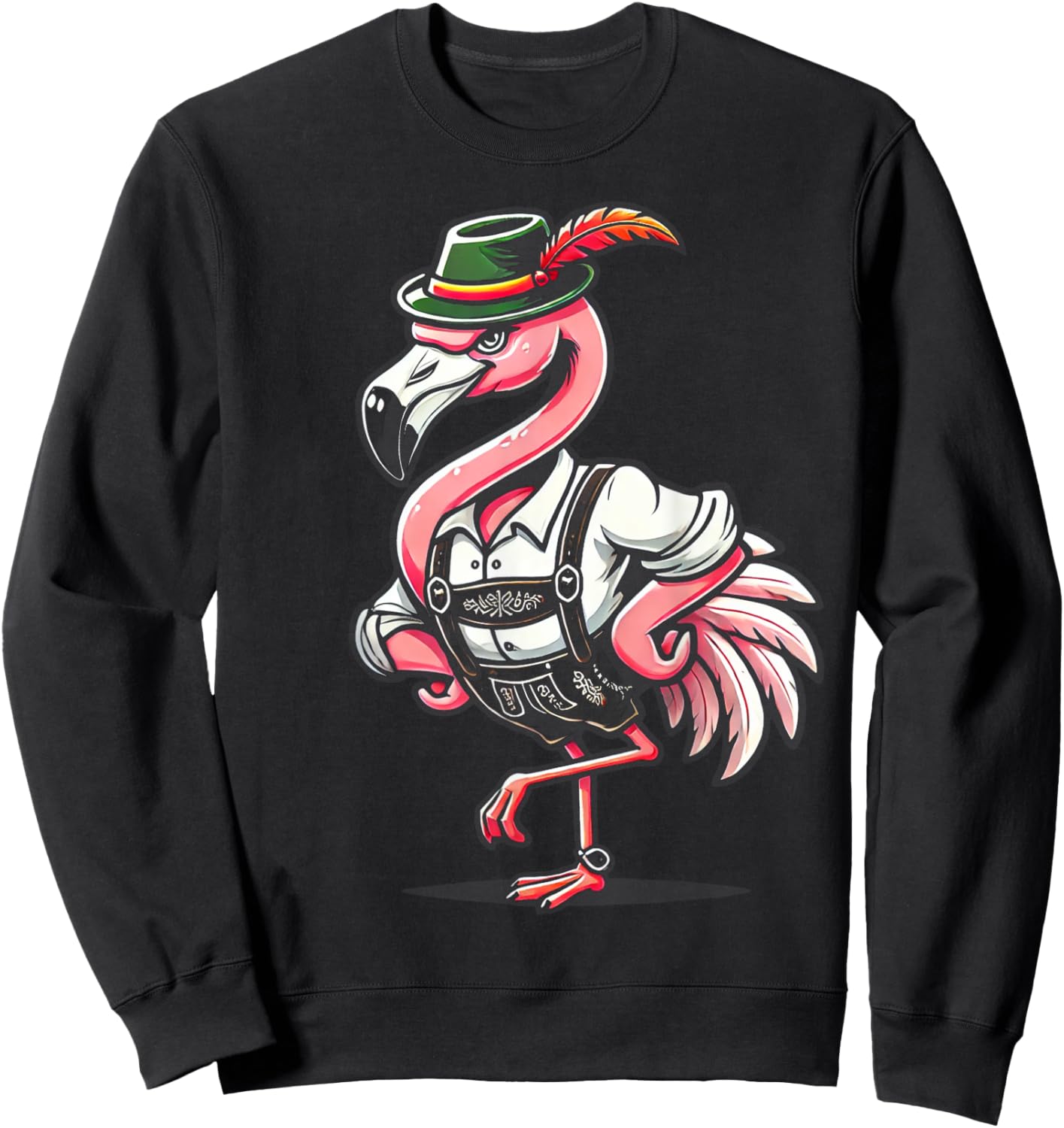 Oktoberfest Flamingo Funny German Bavarian Lederhosen Sweatshirt - Sweatshirt | Black
