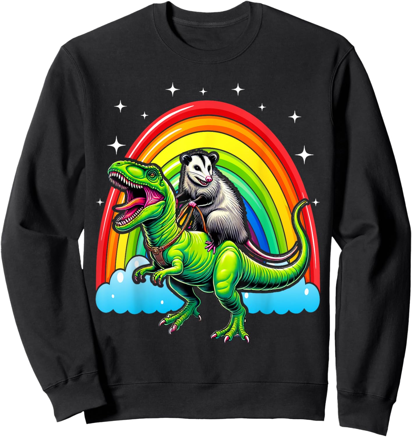 Possum Opossum Riding Dinosaur T Rex Trash Garbage Sweatshirt - Sweatshirt | Black