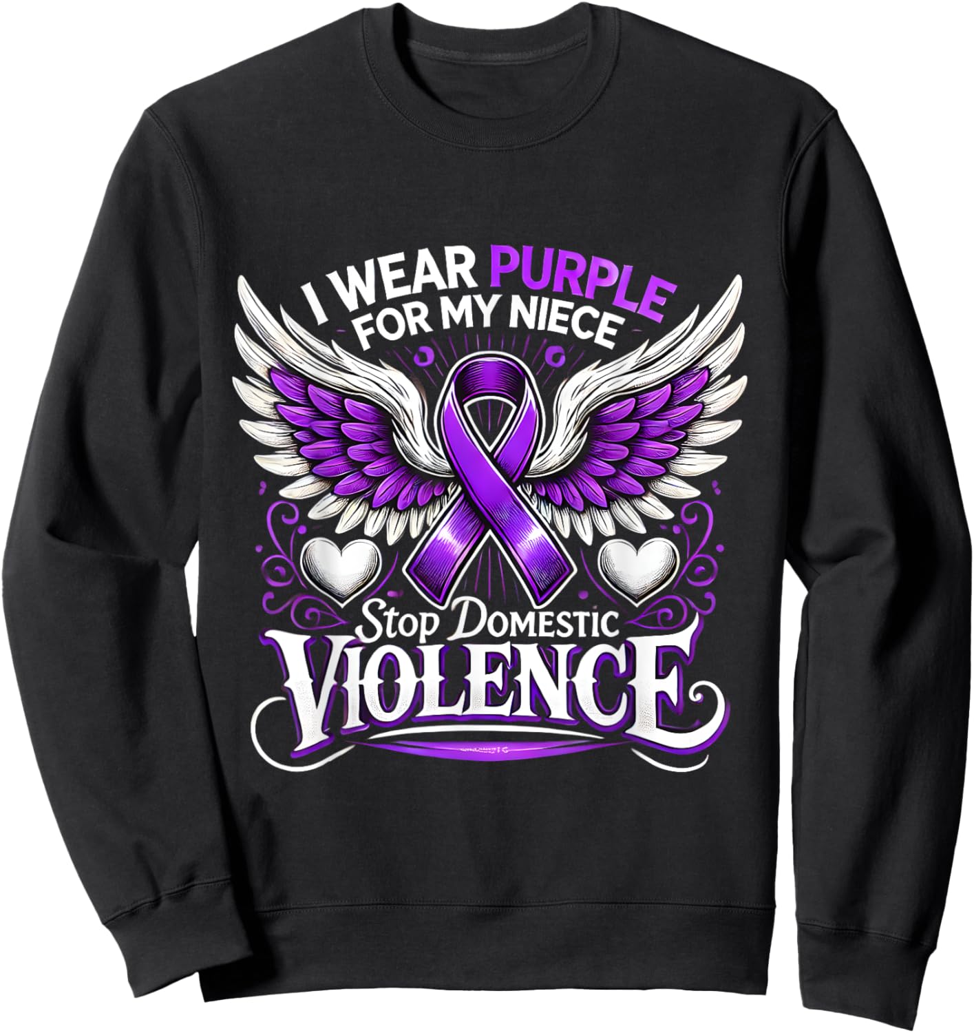 I Wear Purple For My Niece Stop Domestic Violence Graphic Sweatshirt - Sweatshirt | Black