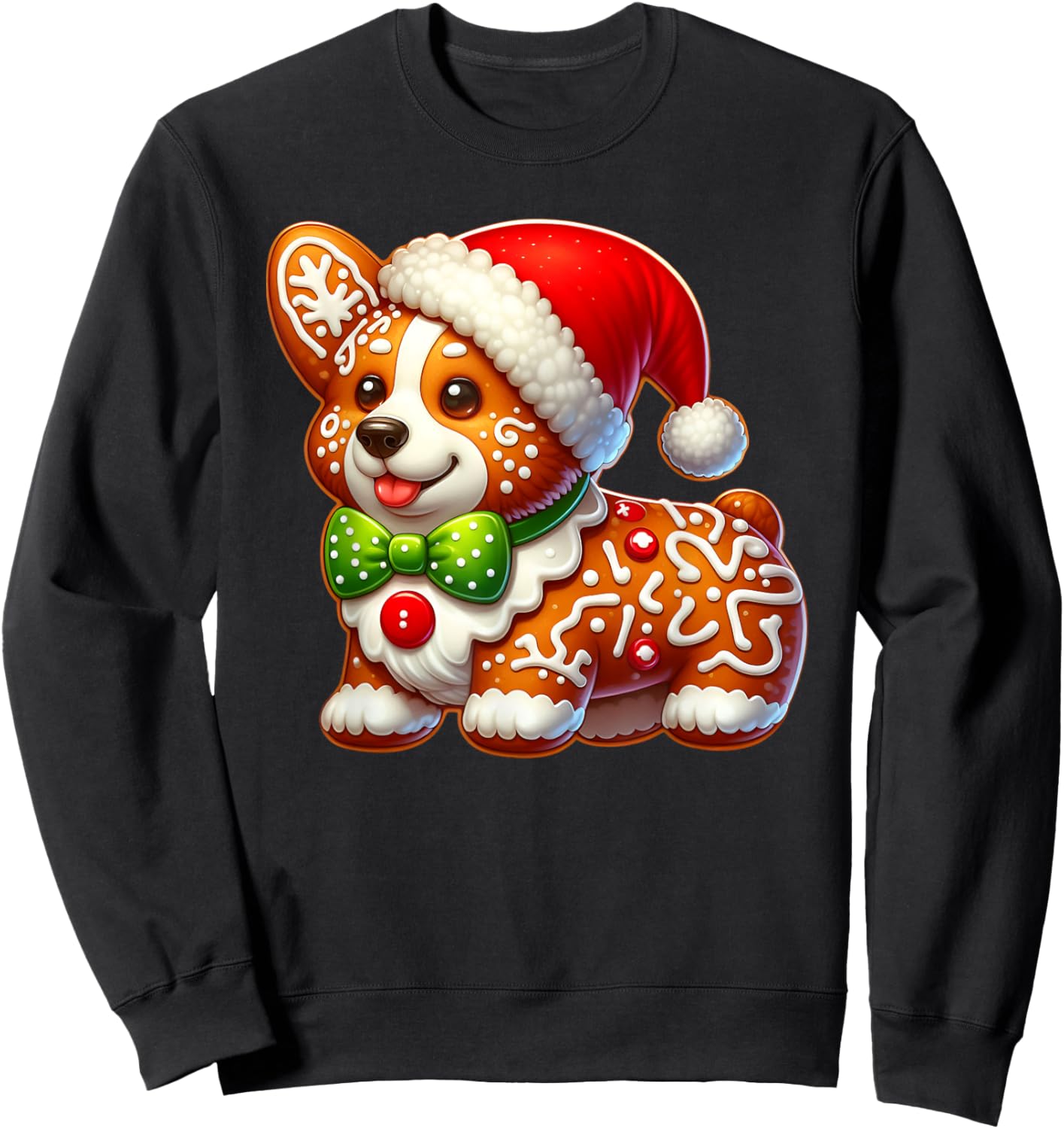 Funny Gingerbread Man Corgi Christmas Dog Kids Sweatshirt - Sweatshirt | Black