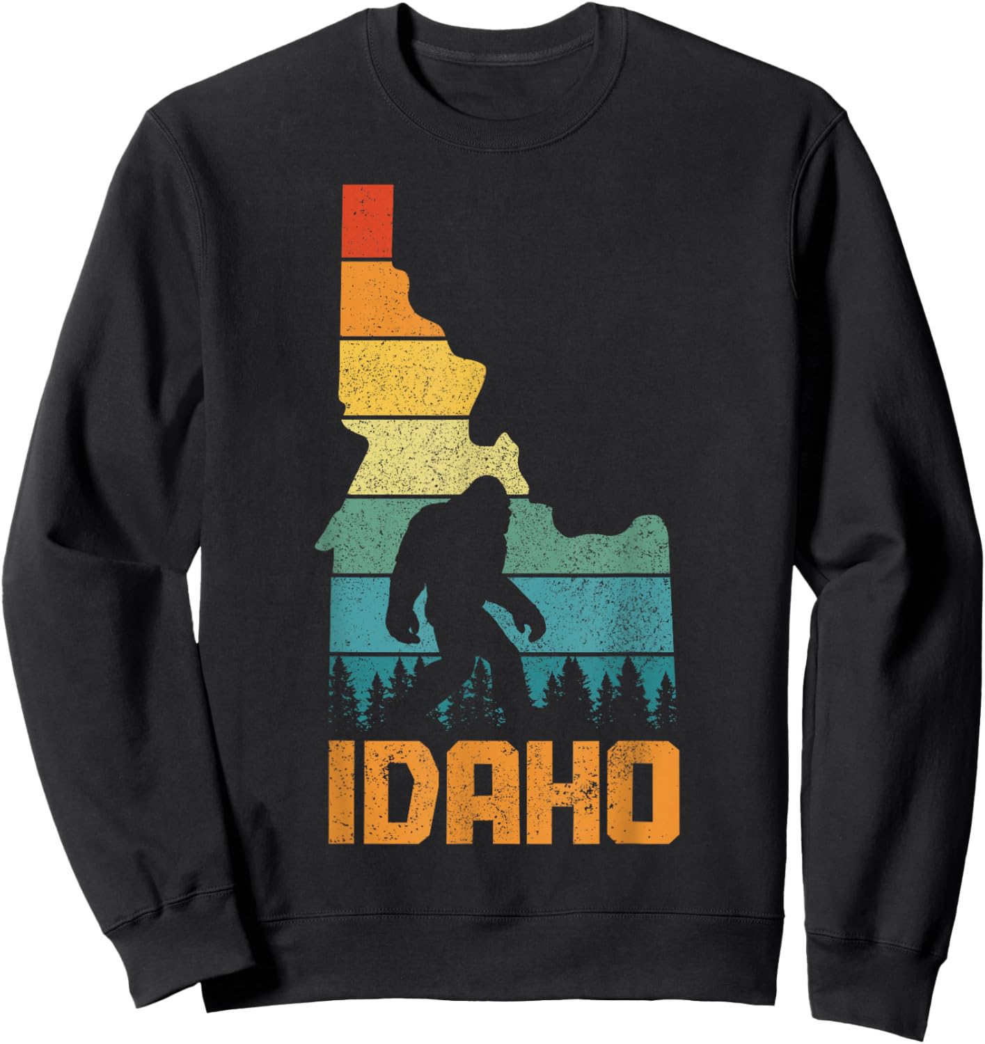 Idaho Bigfoot State Map Hunting Hunter Funny Pride Vintage Sweatshirt - Sweatshirt | Black