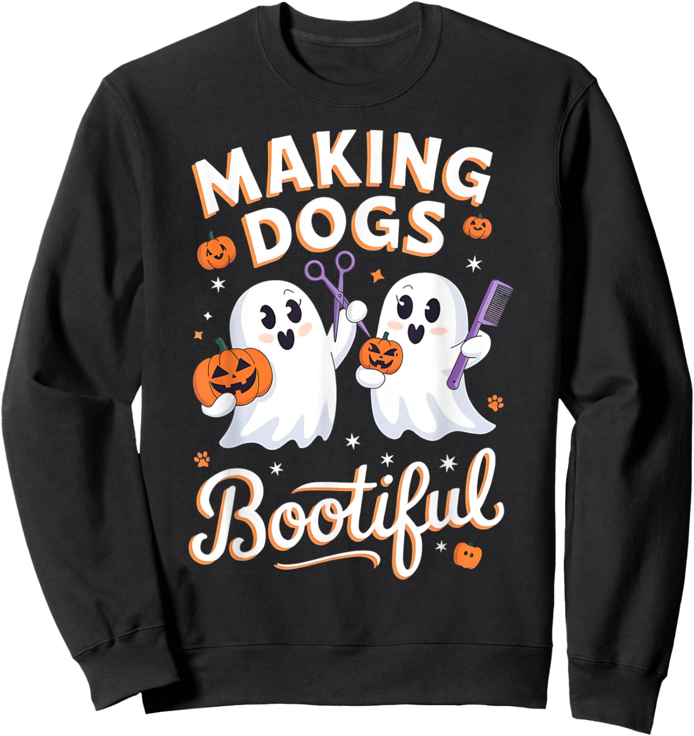 Halloween Dog Grooming Ghosts Making Dogs Bootiful Sweatshirt - Sweatshirt | Black