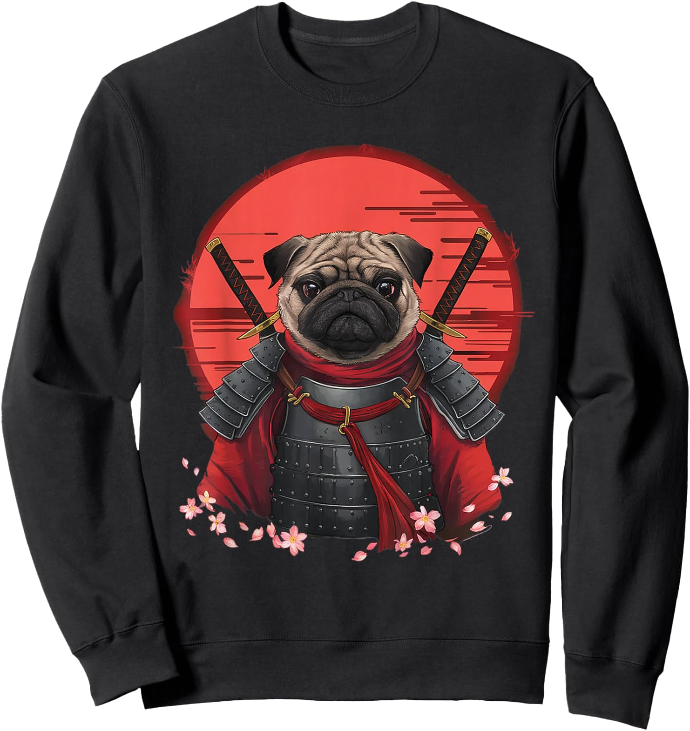 Japanese Samurai Pug Warrior Anime Sword Ninja Dog Sweatshirt - Sweatshirt | Black